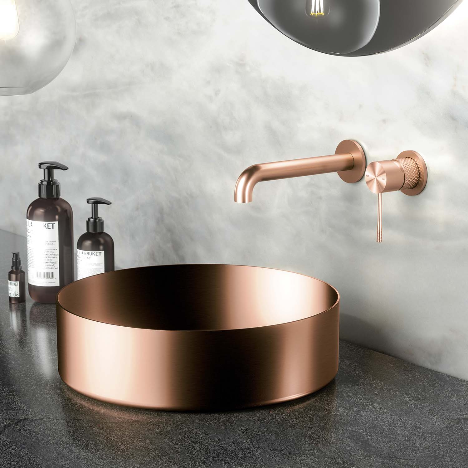 Basin mixer concealed ICONIC single lever mixer including base body in brushed copper