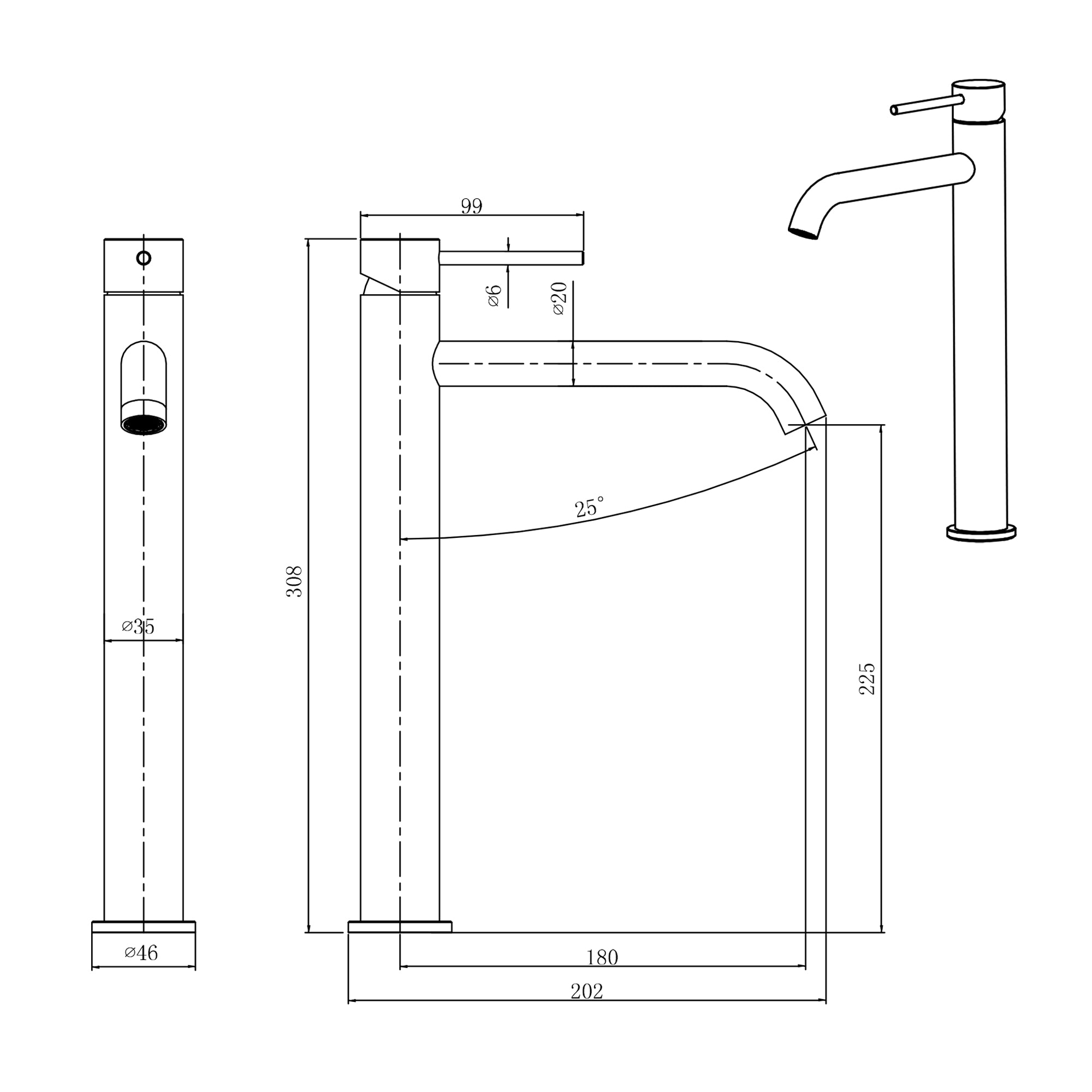 Mitigeur de lavabo design Stilform de la série Park 2.0, version haute, finition noir mat