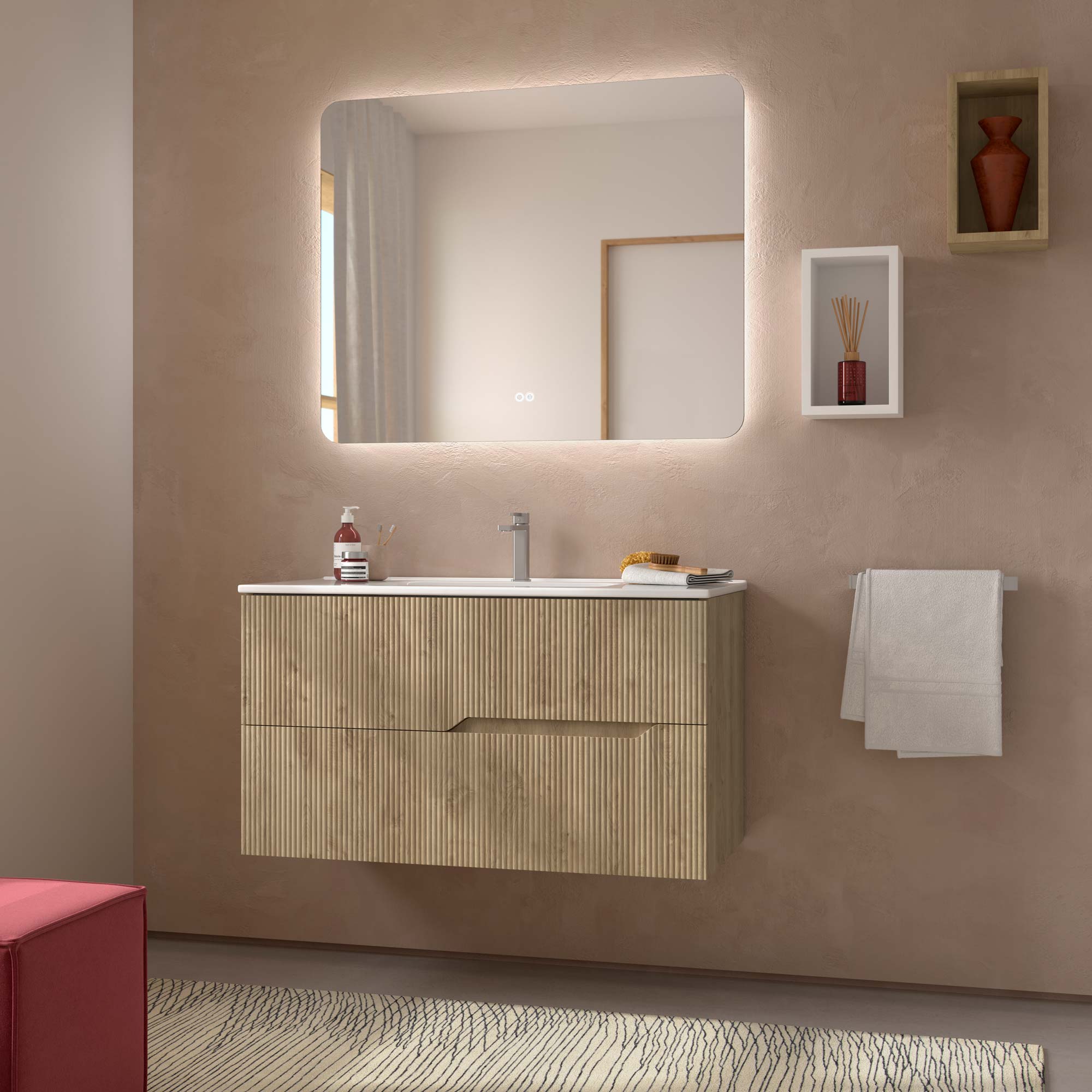 Bamboo – Waschtisch mit Unterschrank Set in Eiche Natur