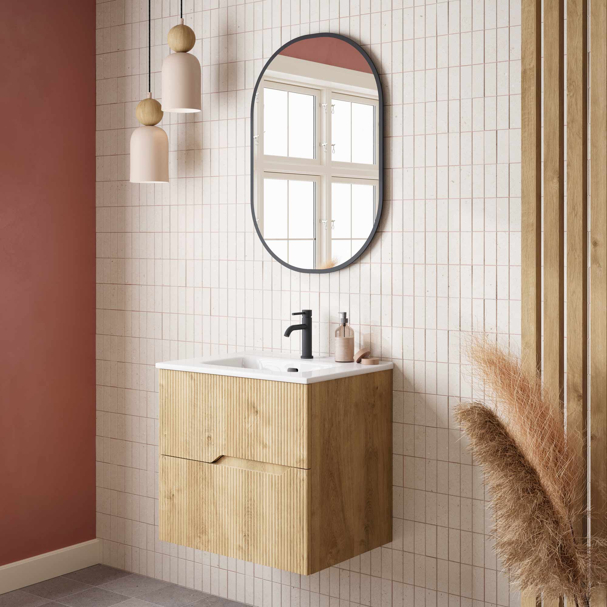 Bamboo – Waschtisch mit Unterschrank Set in Eiche Natur