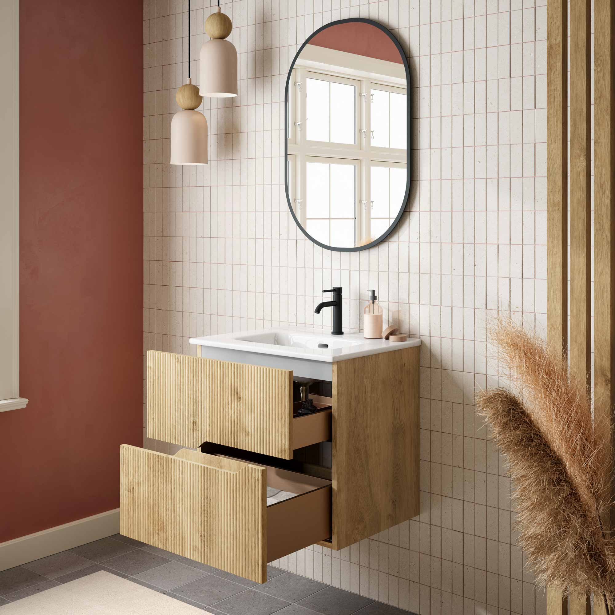 Bamboo – Waschtisch mit Unterschrank Set in Eiche Natur