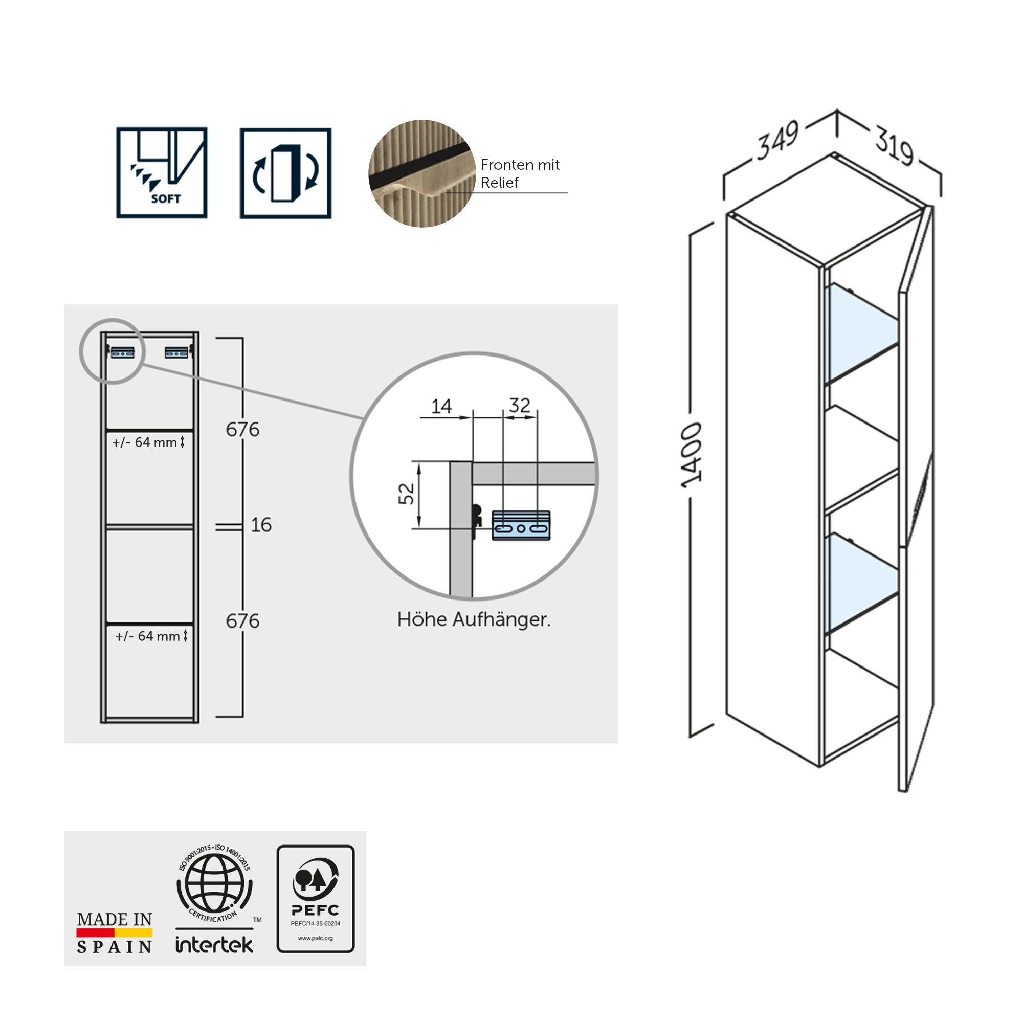 Bamboo – Hängeschrank in Eiche Natur