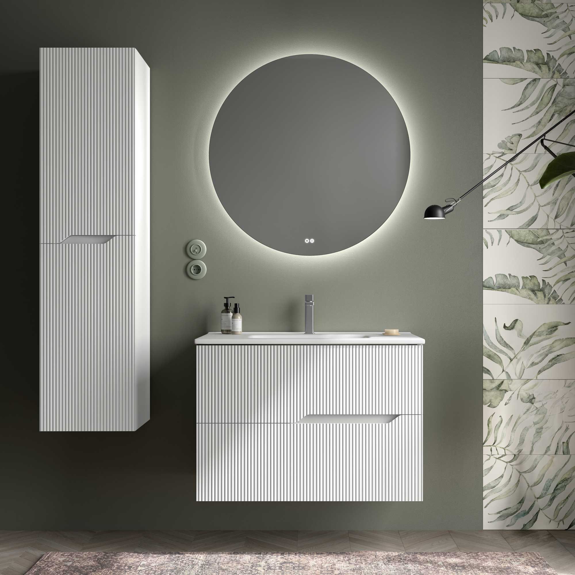 Bamboo – Waschtisch mit Unterschrank Set in Weiß matt