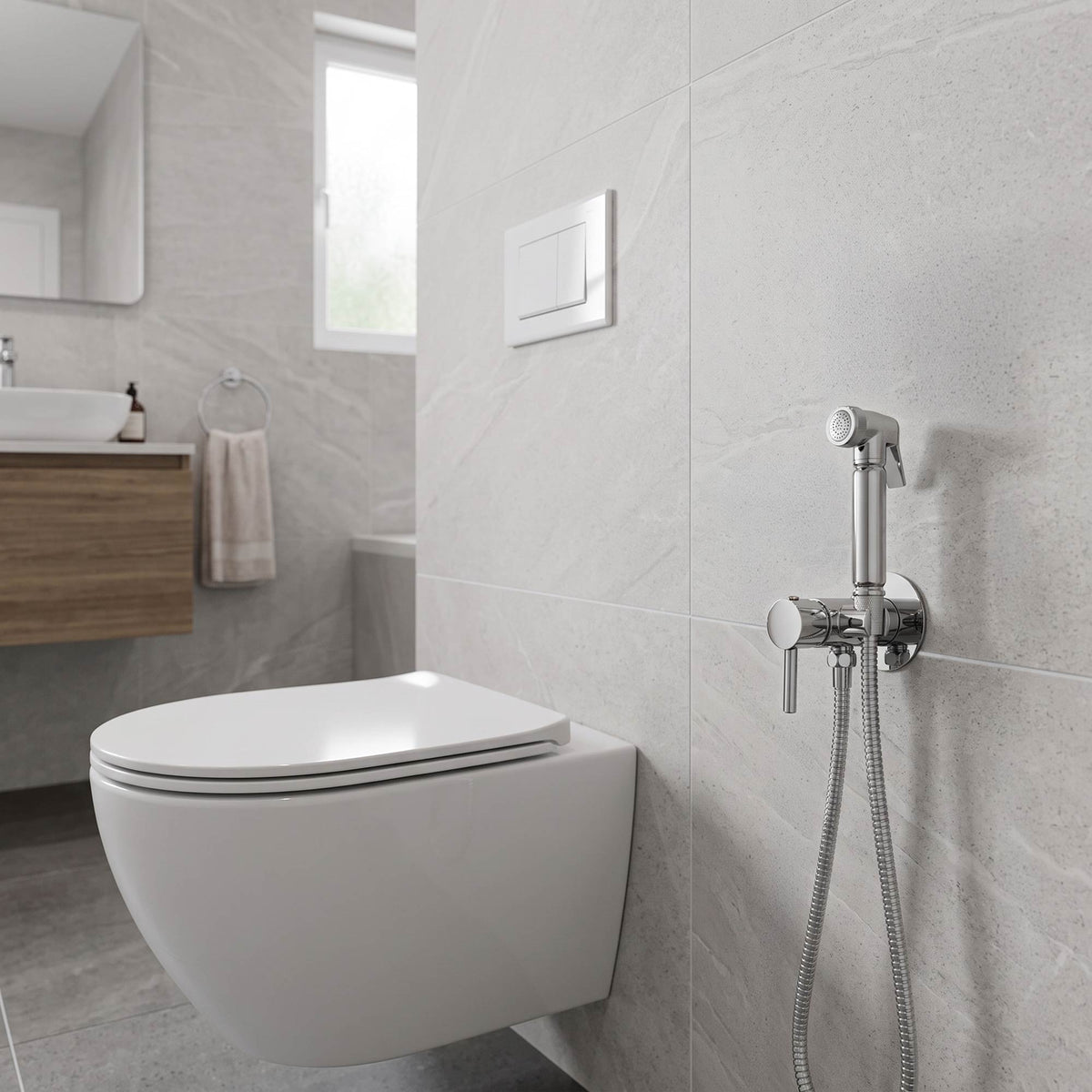 Kompletní sada designové spršky k WC/Bidetu s Podomítkovou směšovací baterií Mini