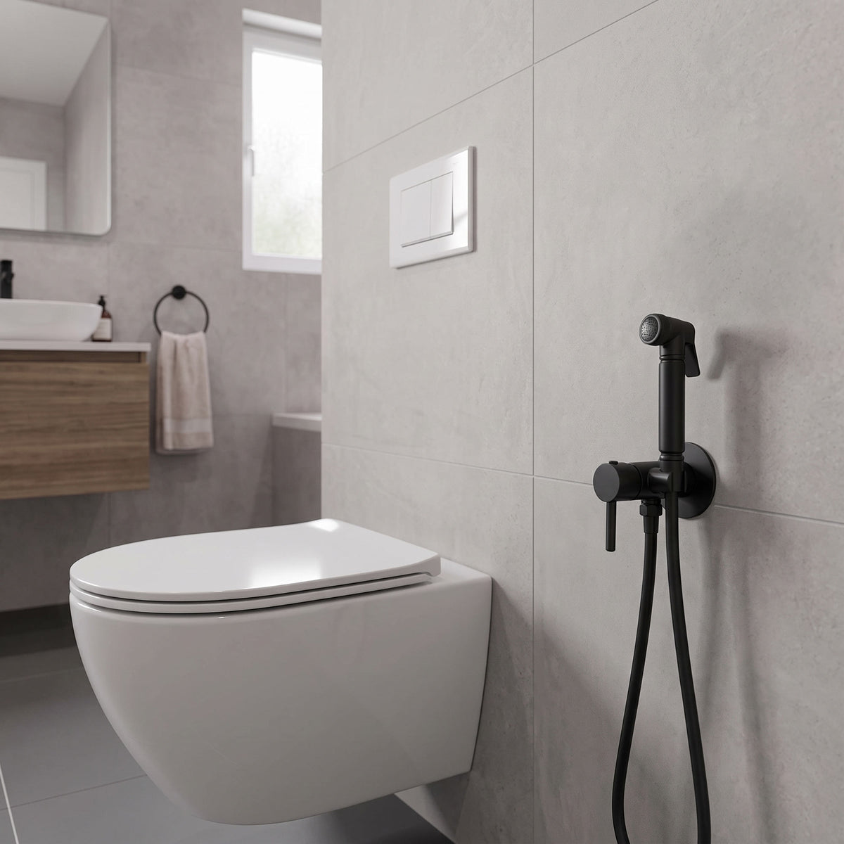 Designová Ruční sprcha pro WC/Bidet, kompletní sada s Podomítkovou směšovací baterií Mini v barvě Černá matná