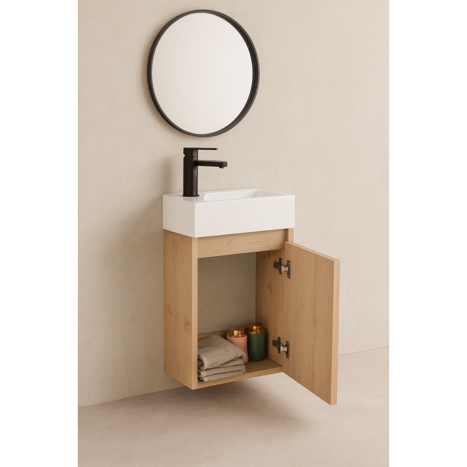 Toilette per gli ospiti, mobile da bagno, lavabo con mobile base, lavabo