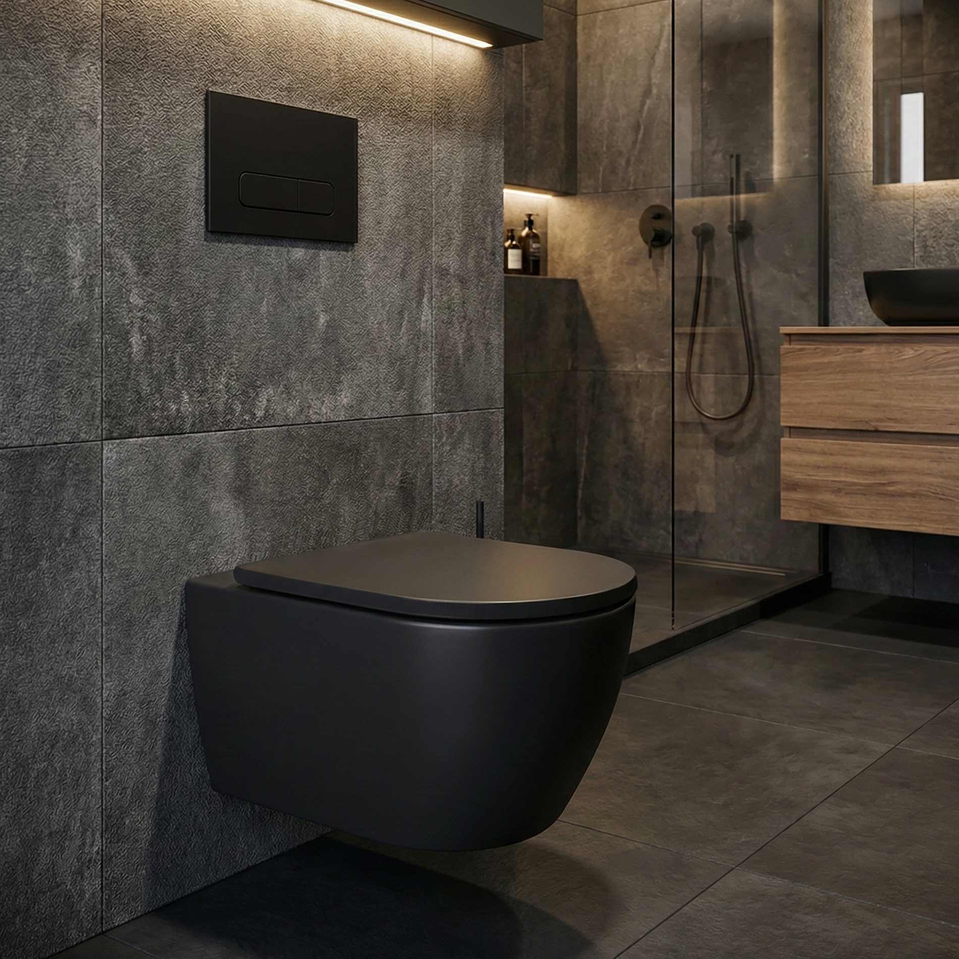 Plaque de commande noir mat compatible avec Geberit Duofix Sigma / Delta 2 pour double débit de chasse d'eau