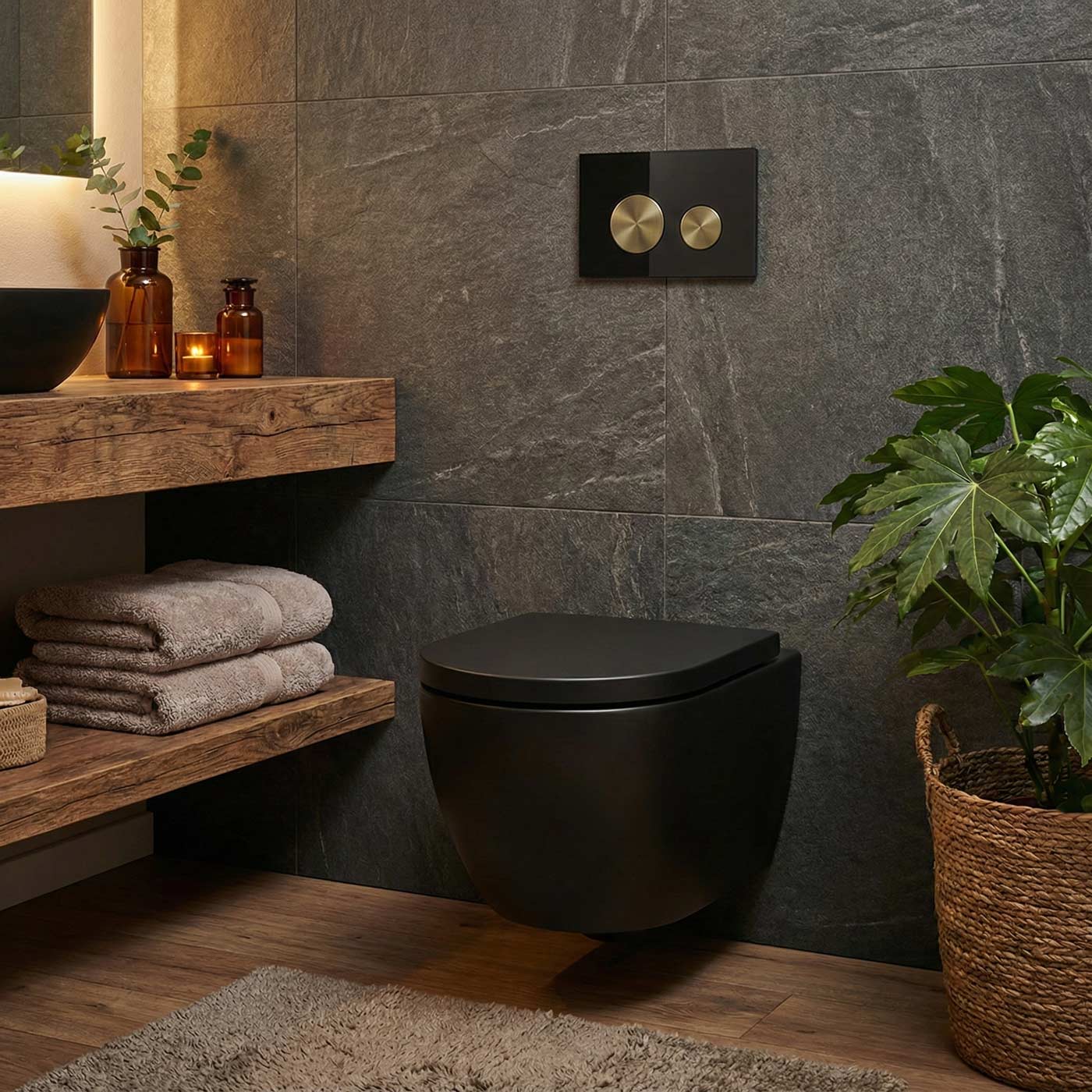 Drückerplatte Glas Schwarz / Gold Gebürstet - Kompatibel zu Geberit Sigma (UP 320)