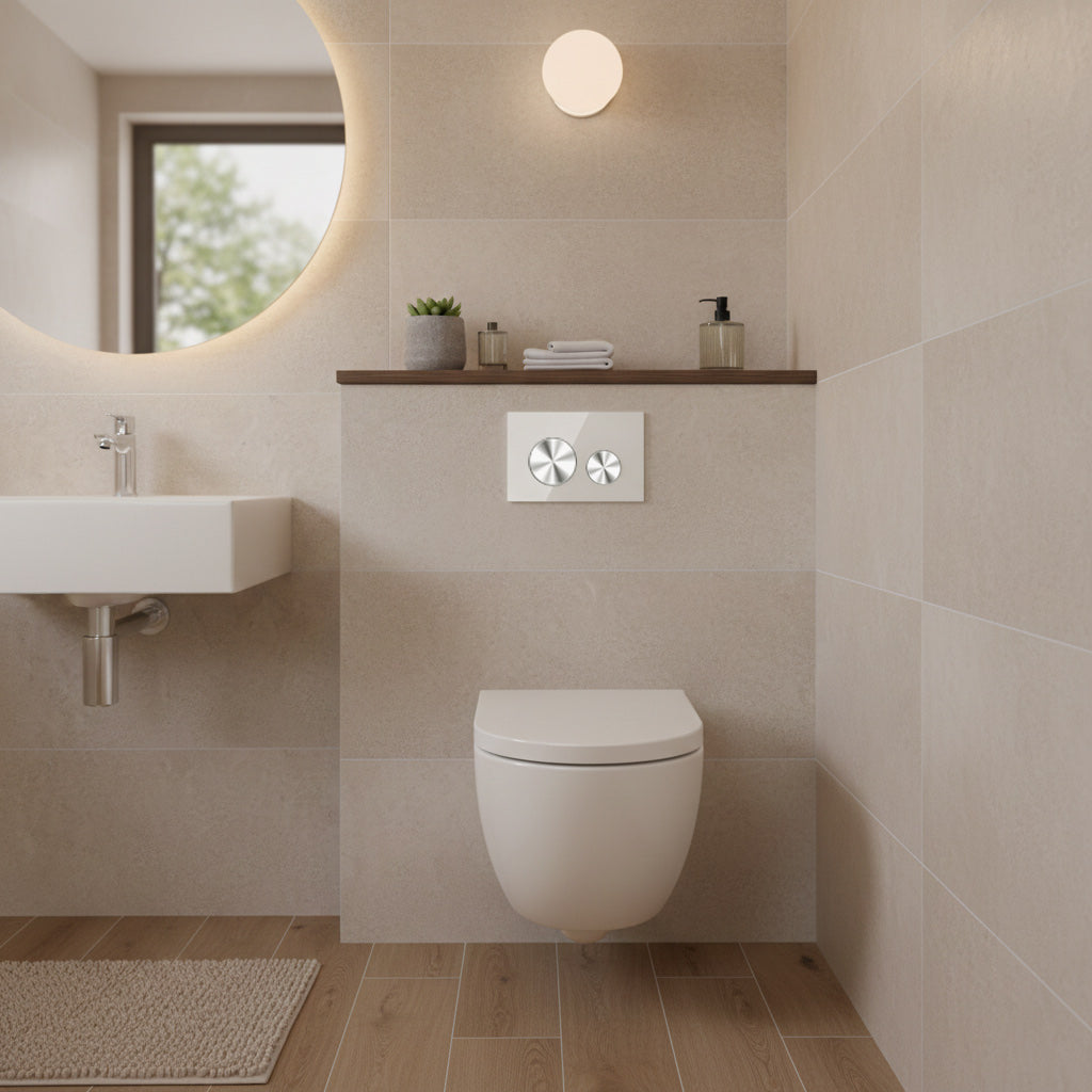 Placa pulsadora de vidrio blanco / Plata cepillada - Compatible con Geberit Sigma (UP 320)