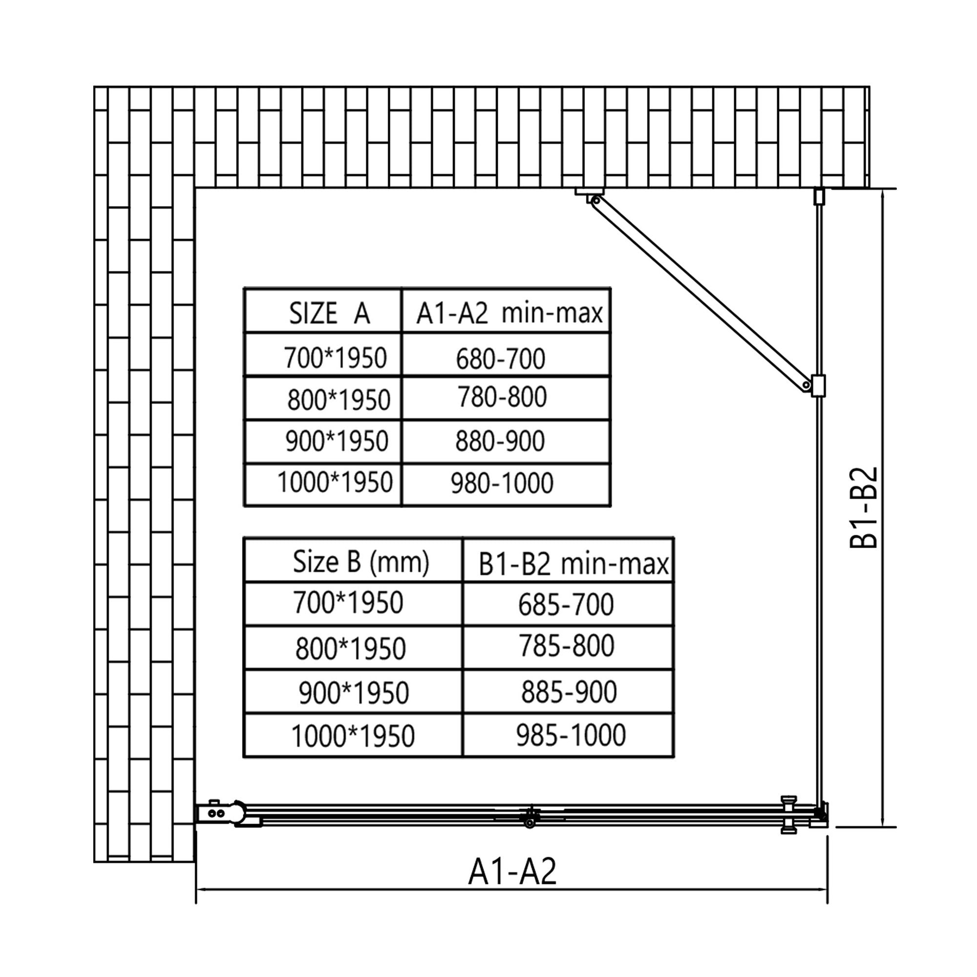 Corner shower enclosure with fixed glass panel and pivot door
