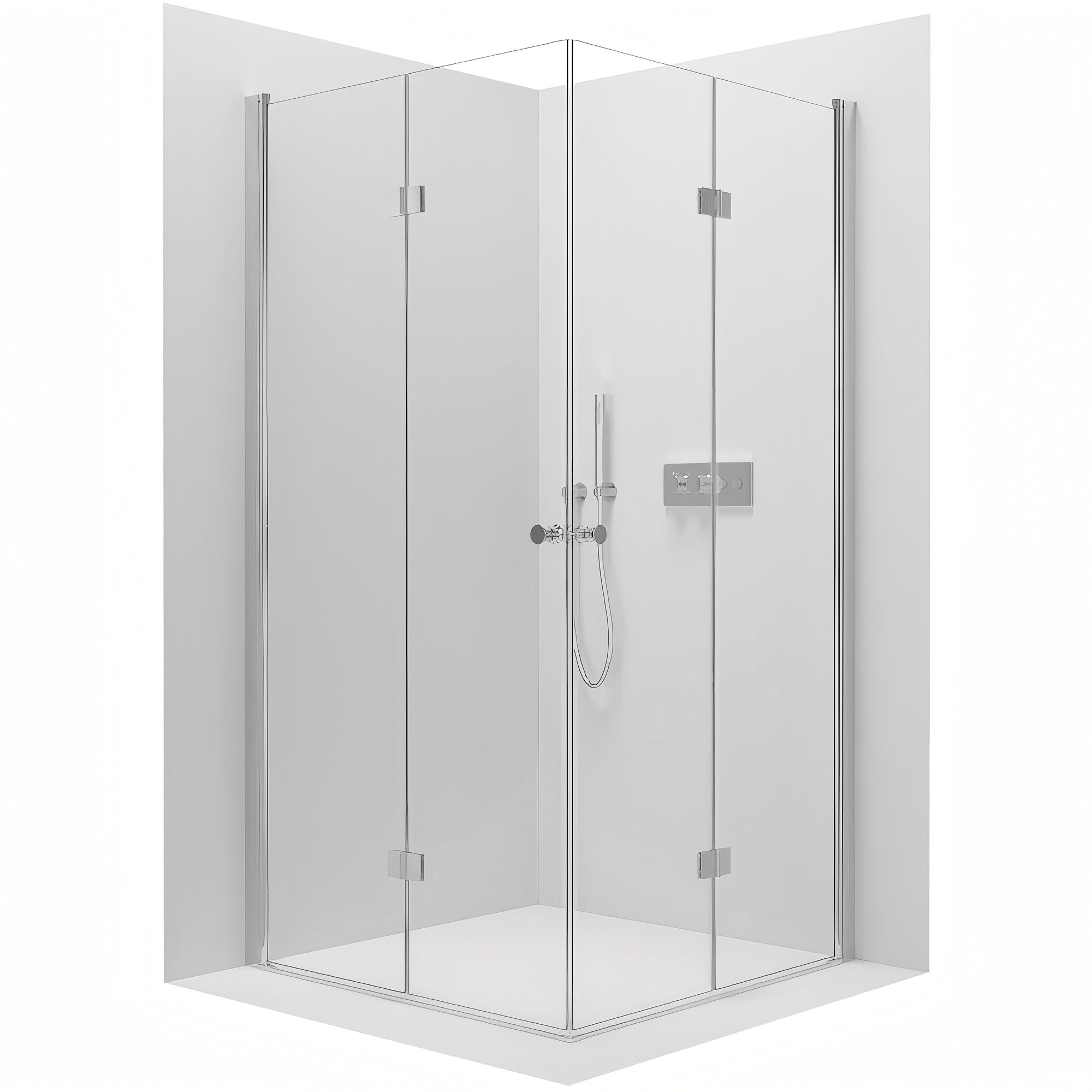 Eck-Duschkabine mit Drehtür – 8 mm Sicherheitsglas in Chrom, versch. Größen