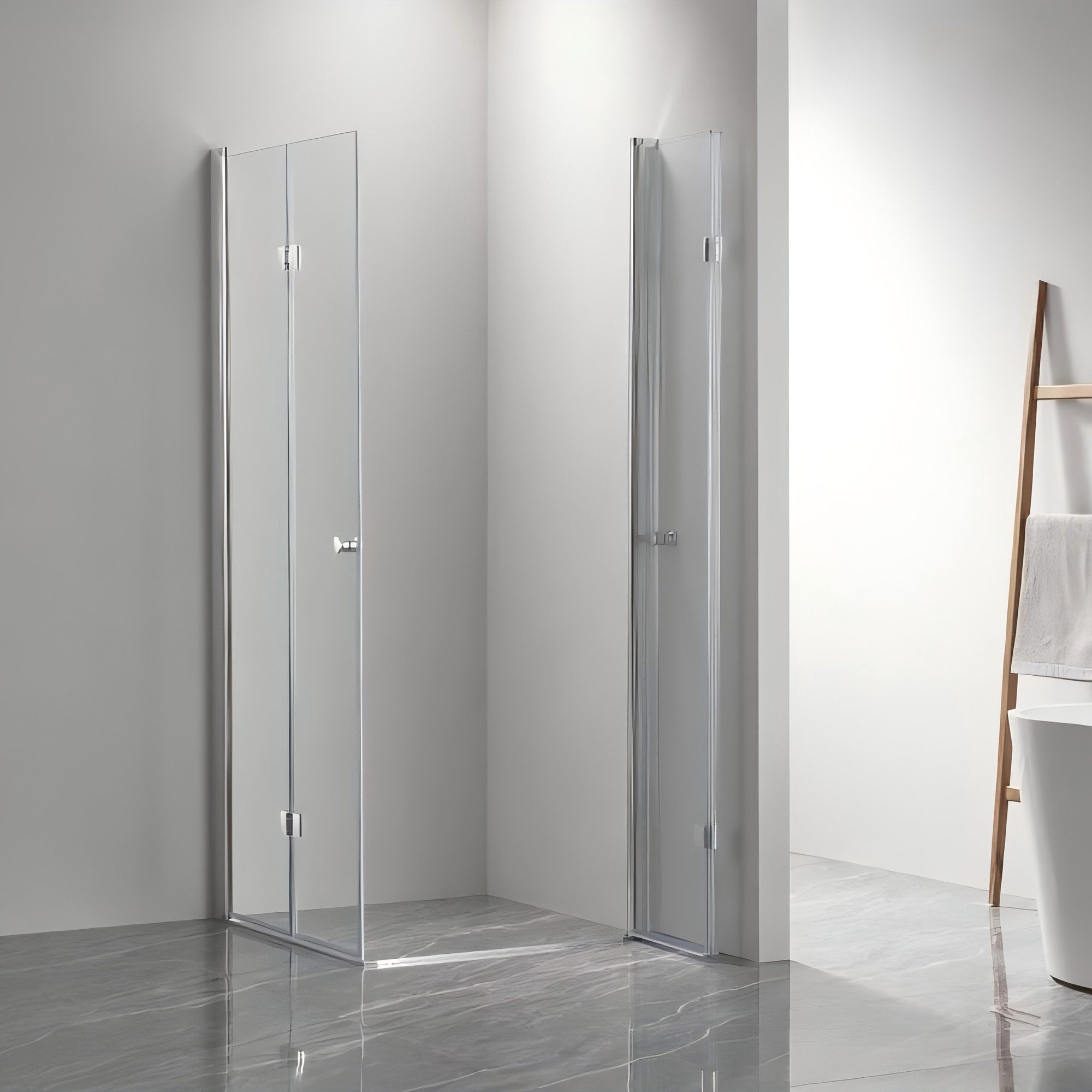 Eck-Duschkabine mit Drehtür – 8 mm Sicherheitsglas in Chrom, versch. Größen