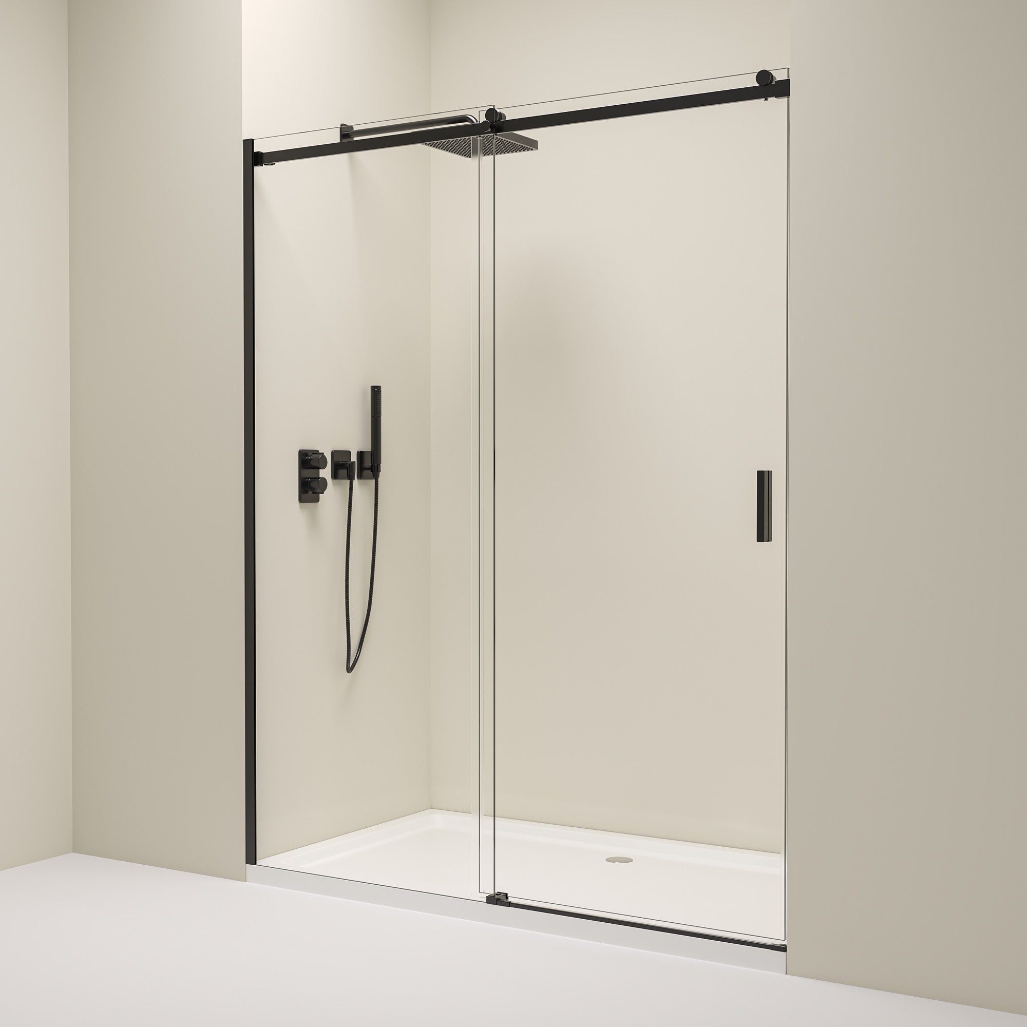 Sprchový kút s posuvnými dverami – 8 mm bezpečnostné sklo / Matná čierna