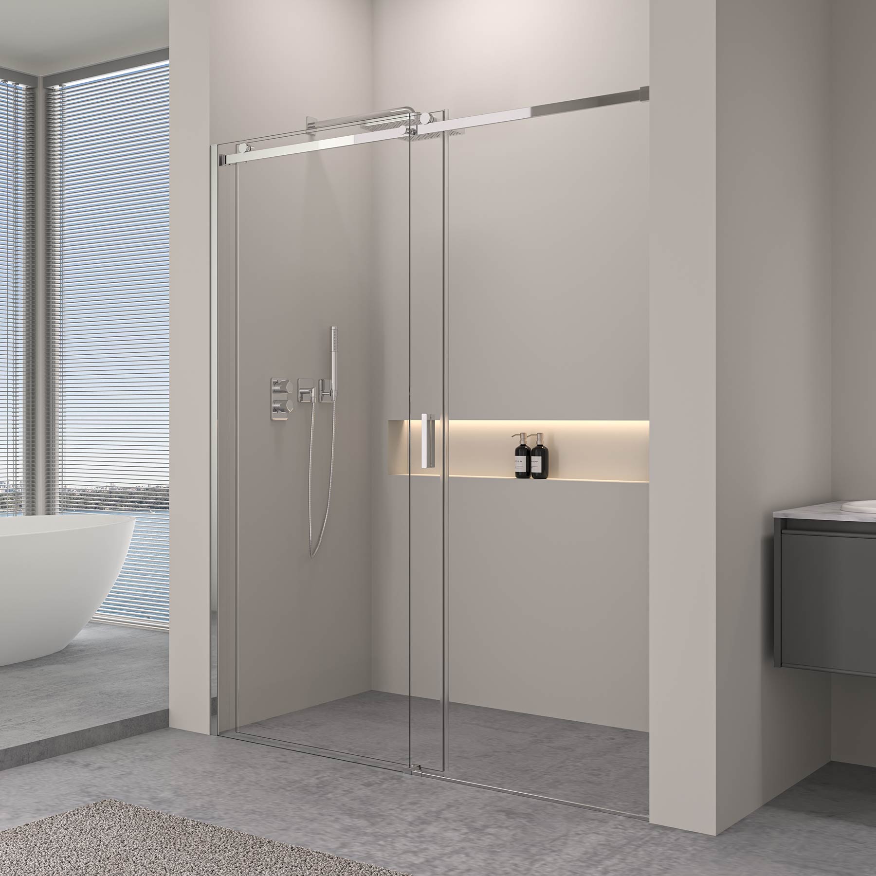 Sprchový kút s posuvnými dverami – 8 mm bezpečnostné sklo / Chrom