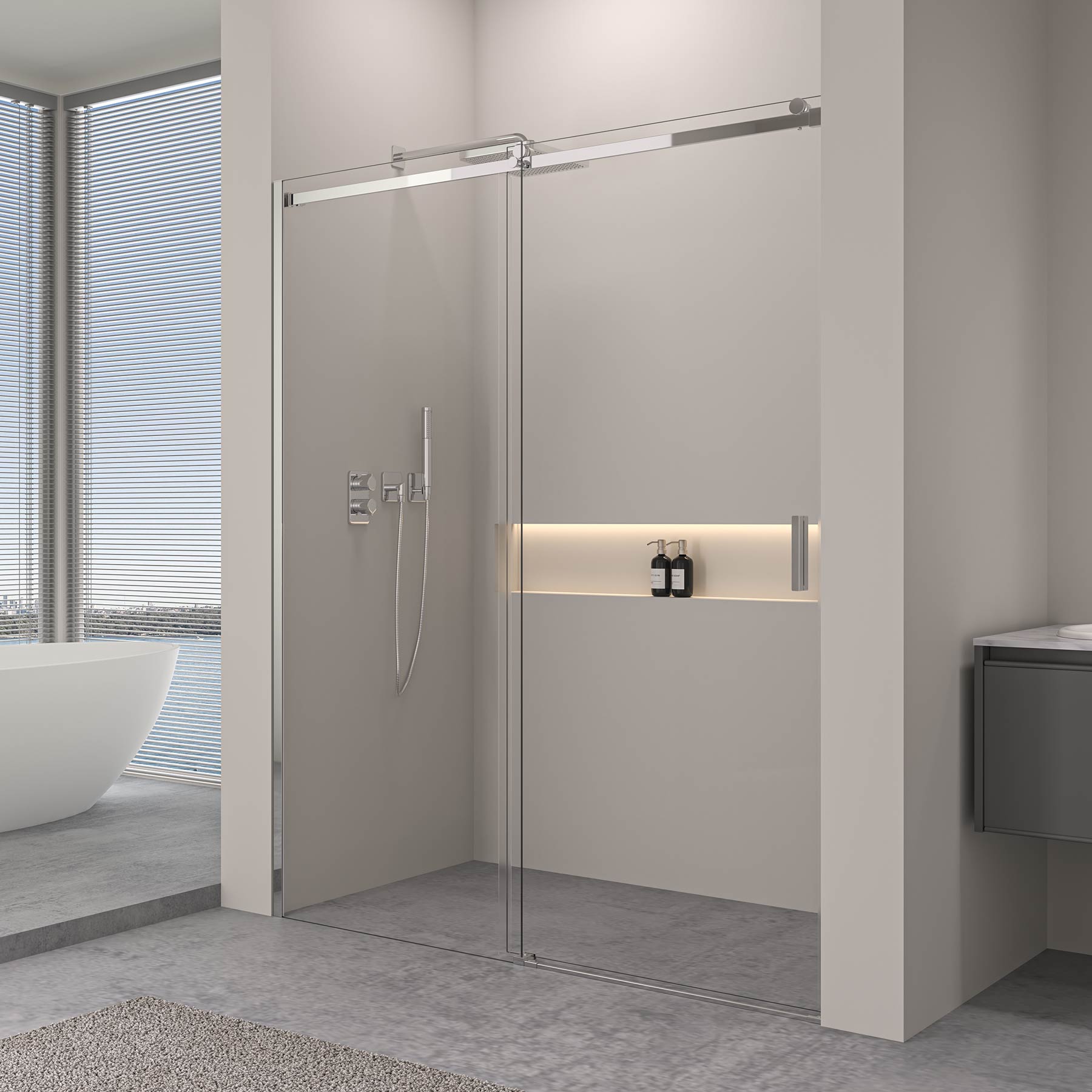 Sprchový kút s posuvnými dverami – 8 mm bezpečnostné sklo / Chrom