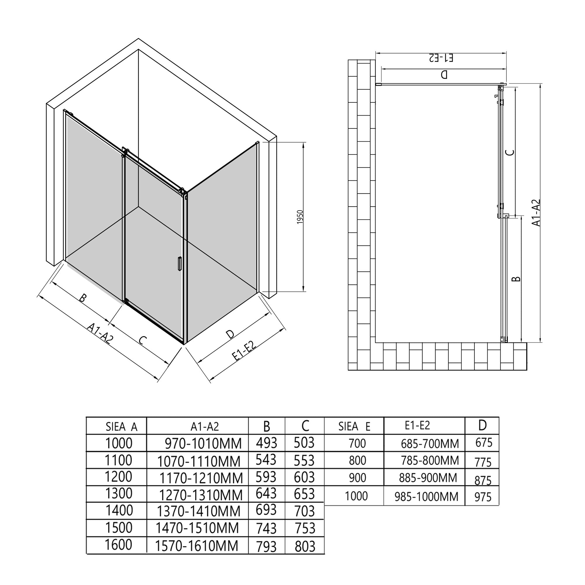 Rohová sprchová kabína s posuvnými dverami – 8 mm bezpečnostné sklo / Matná čierna