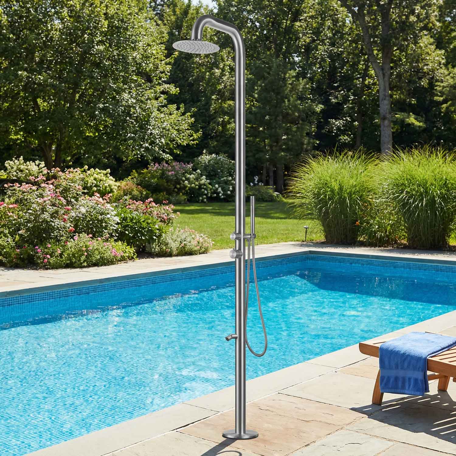 Douche de jardin design SOHO 2.0 en acier inoxydable 316L avec douchette à main