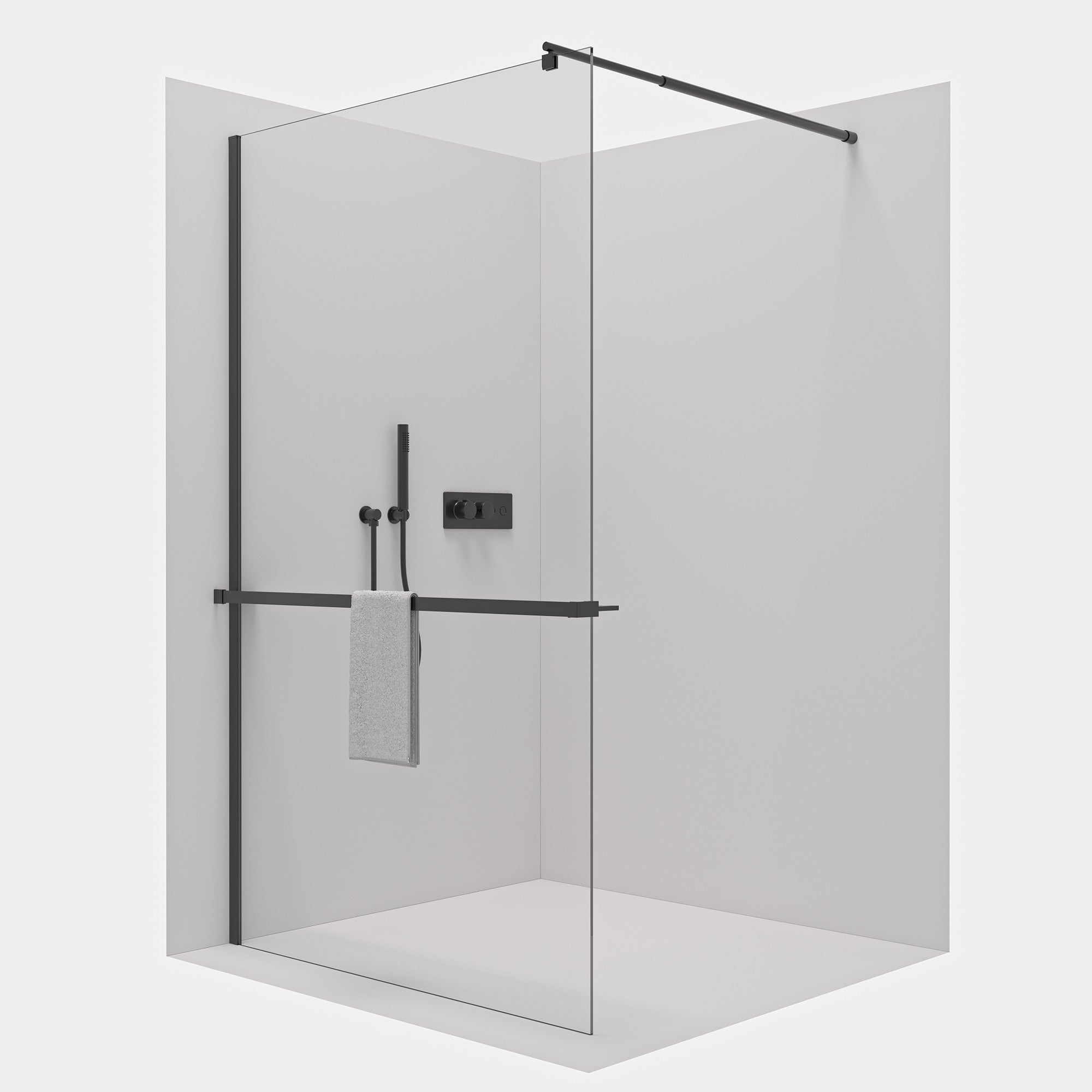 Držiak utierok a polica do sprchy pre Walk-In sprchy – matná čierna
