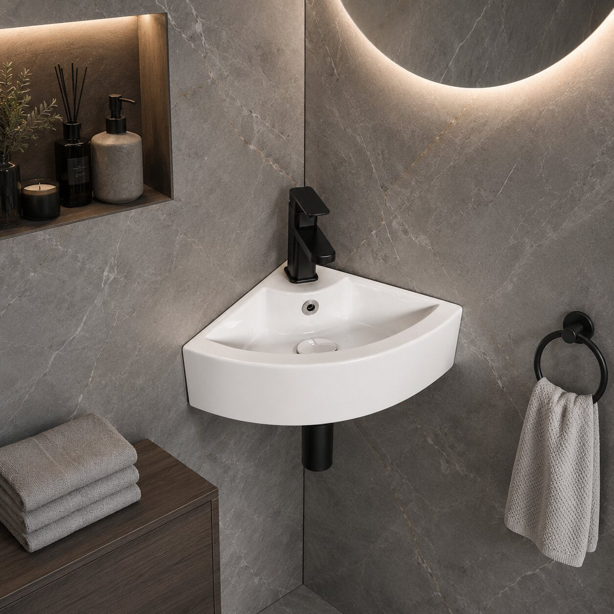 Lavabo en céramique d'angle pour WC invités 46x32 cm