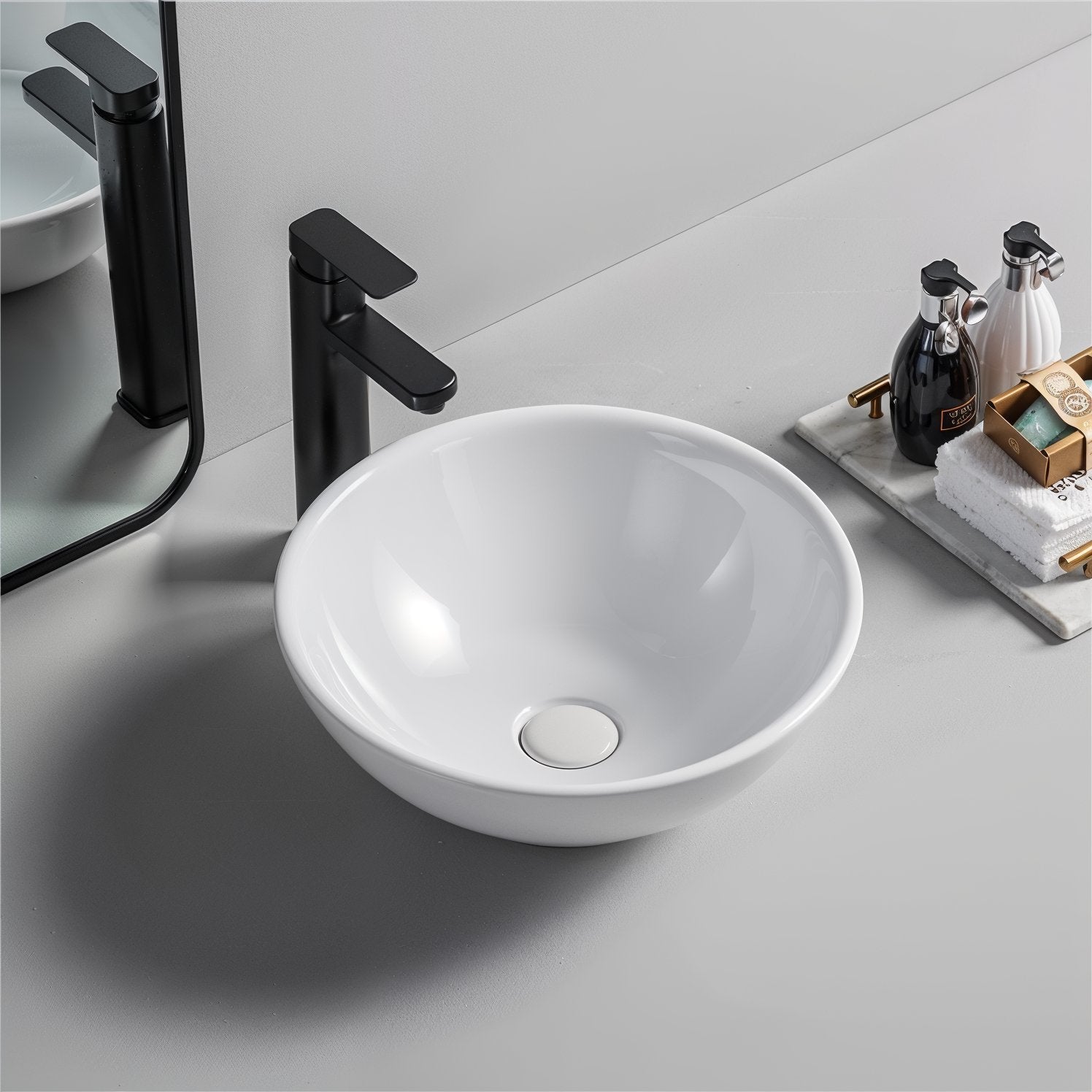 Countertop Ceramic Washbasin Round Highline Brilliant White 40 cm