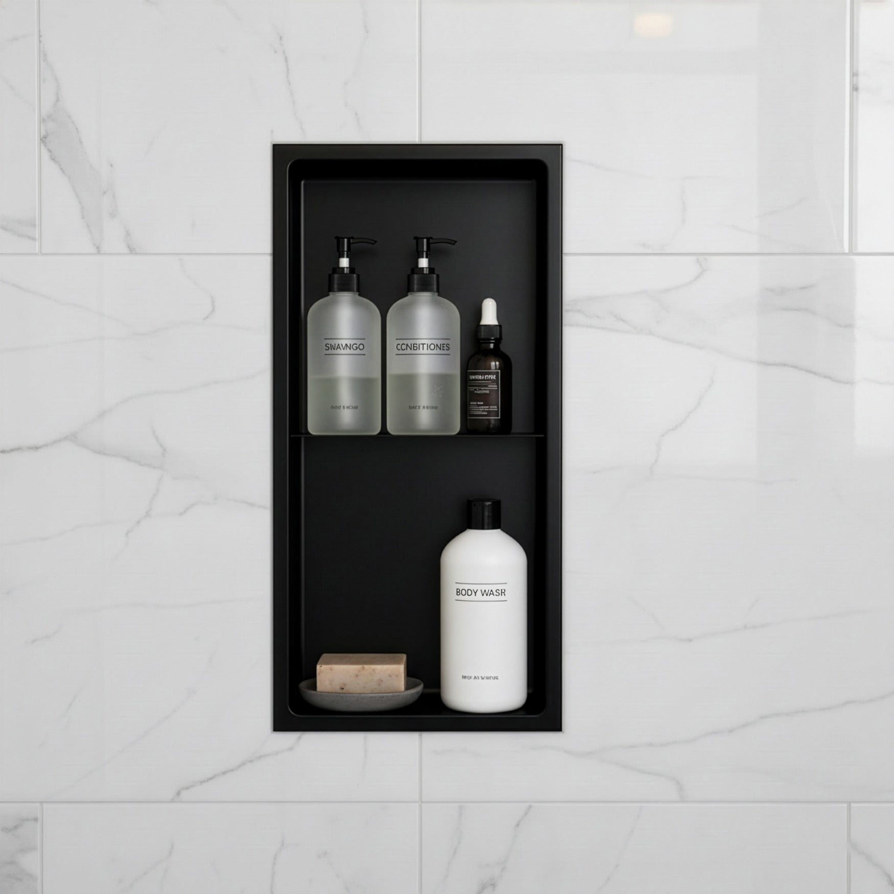 Stilform Wandnische Edelstahl Schwarz Matt in 60x30 mit Unterteilung