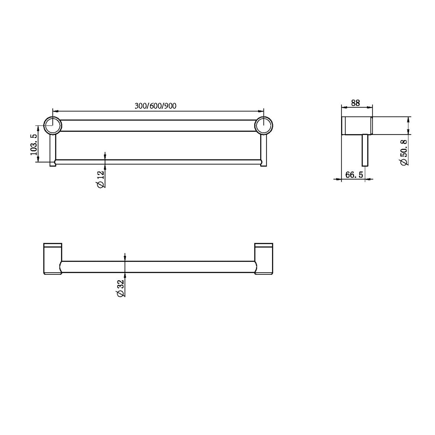 Porta asciugamani da bagno Mecca CARE 32 MM con maniglia di supporto 900 MM