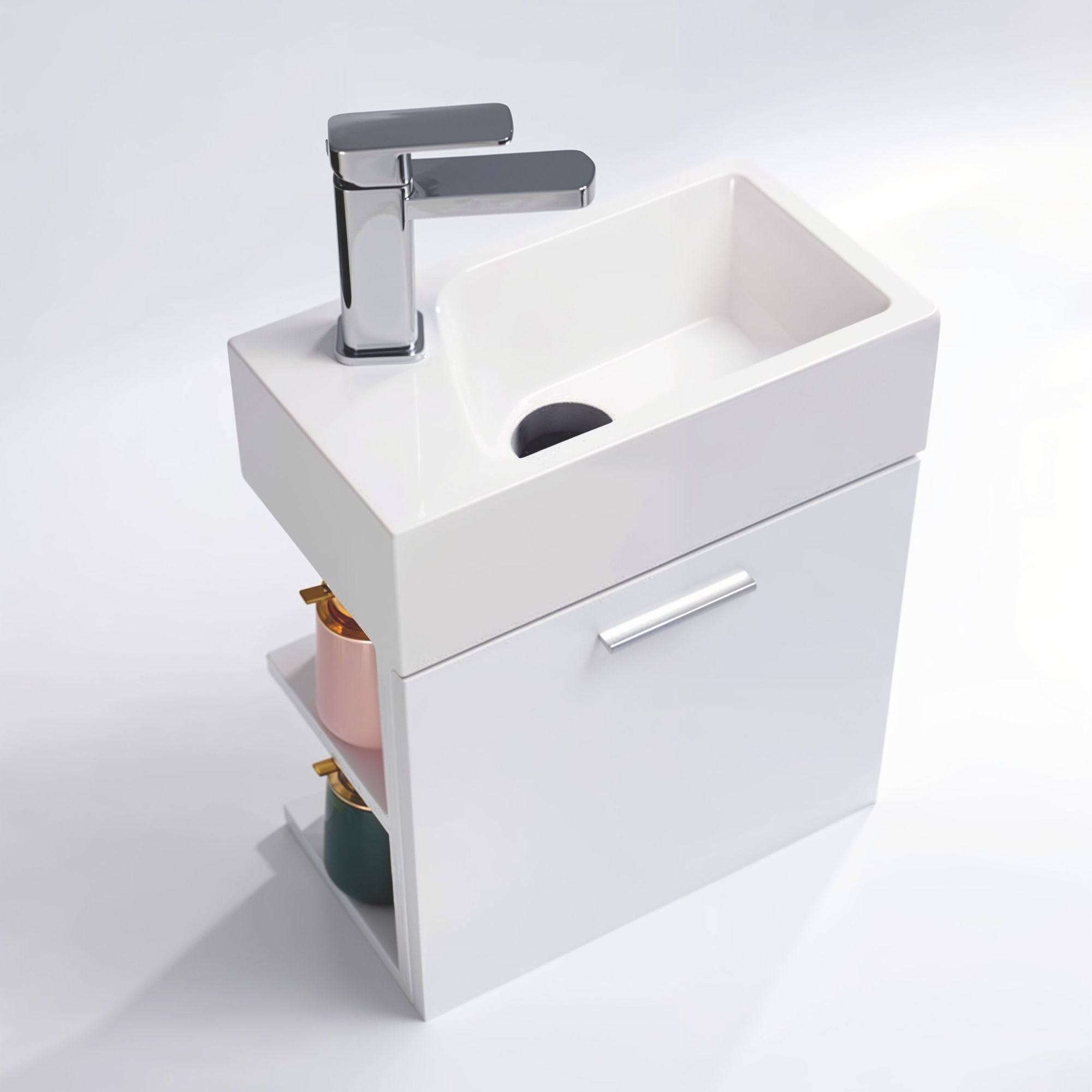 WC ospiti, mobile da bagno, lavabo con mobile base e vani portaoggetti, lavabo