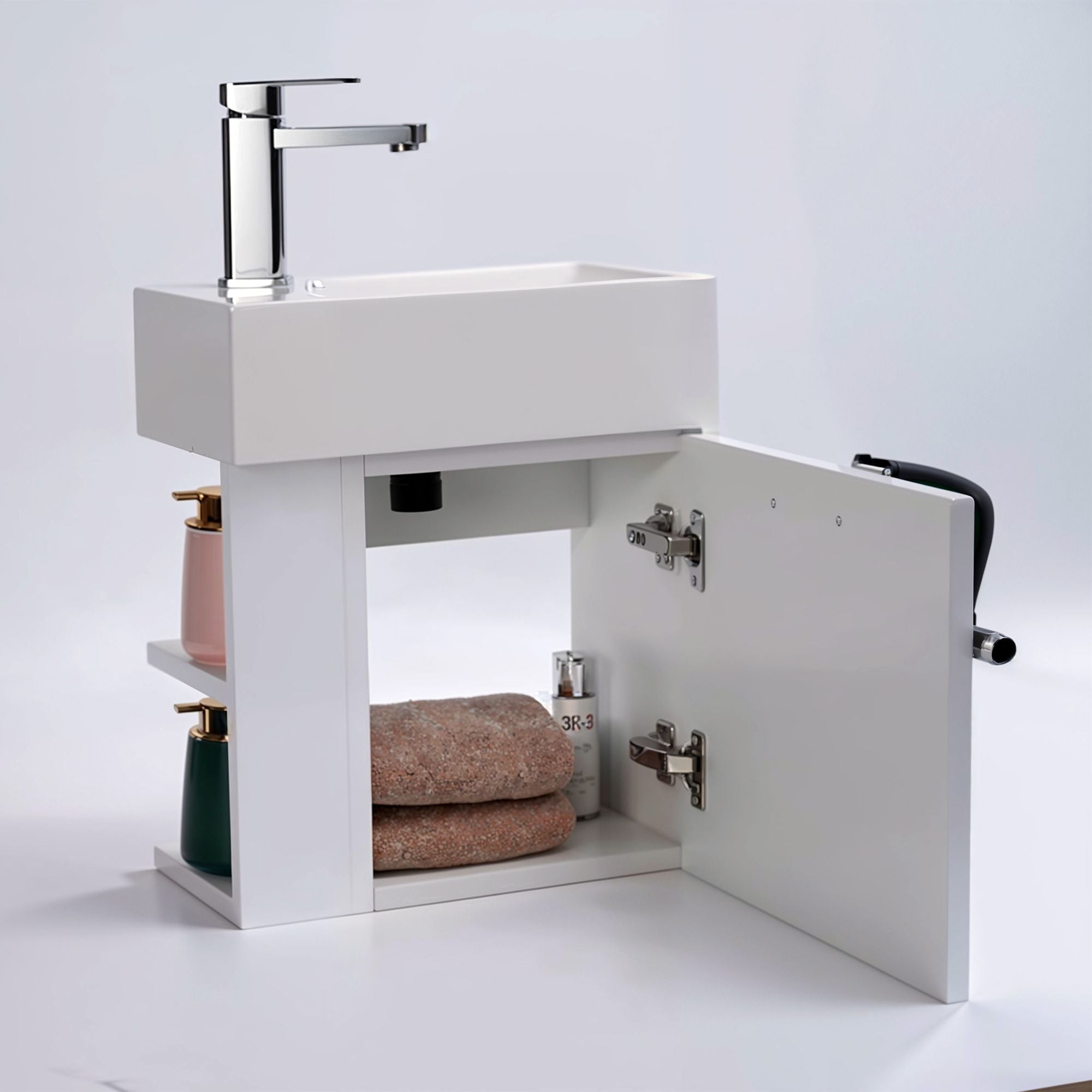 Gäste-WC Badmöbel Waschbecken mit Unterschrank und Ablagefächer Handwaschbecken