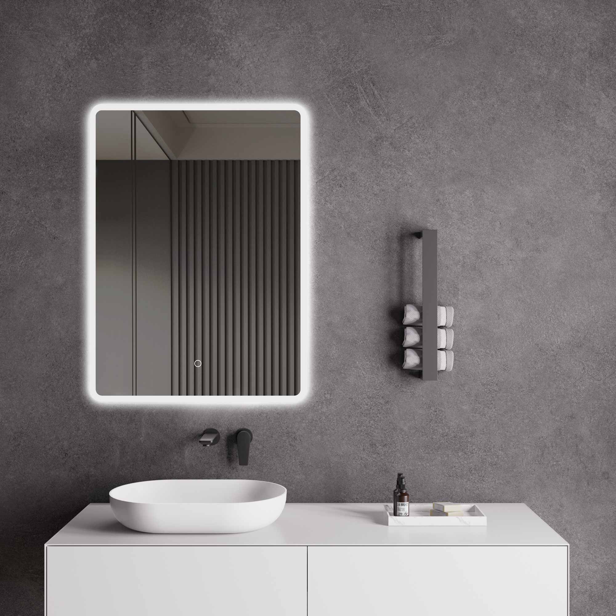 LED-Badspiegel | Vorder- & Hintergrundbeleuchtung | dimmbares Licht | Touch-Sensor & Spiegelheizung | Größe wählbar