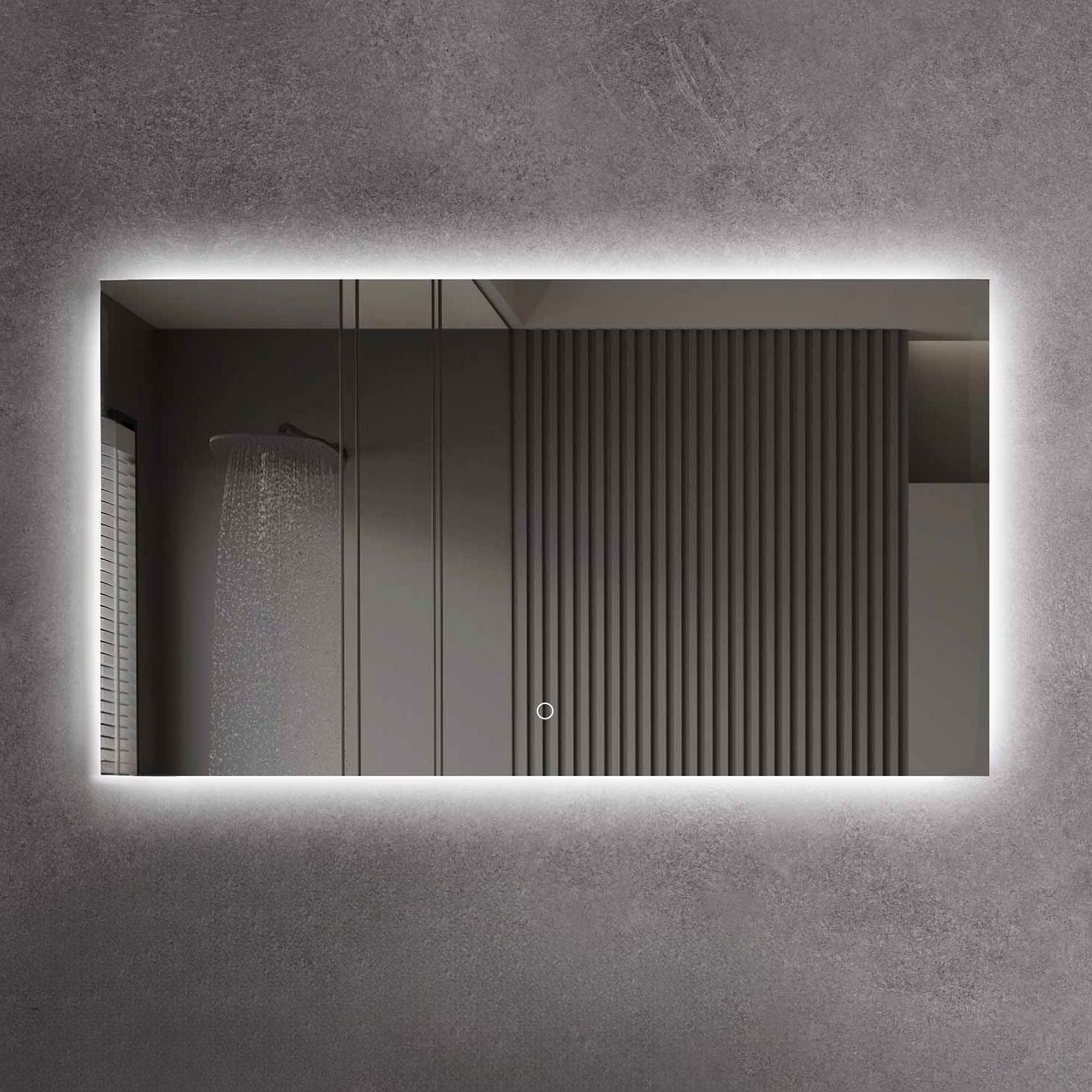 LED-Badspiegel | Hintergrundbeleuchtung | dimmbares Licht | Touch-Sensor & Spiegelheizung | Größe wählbar