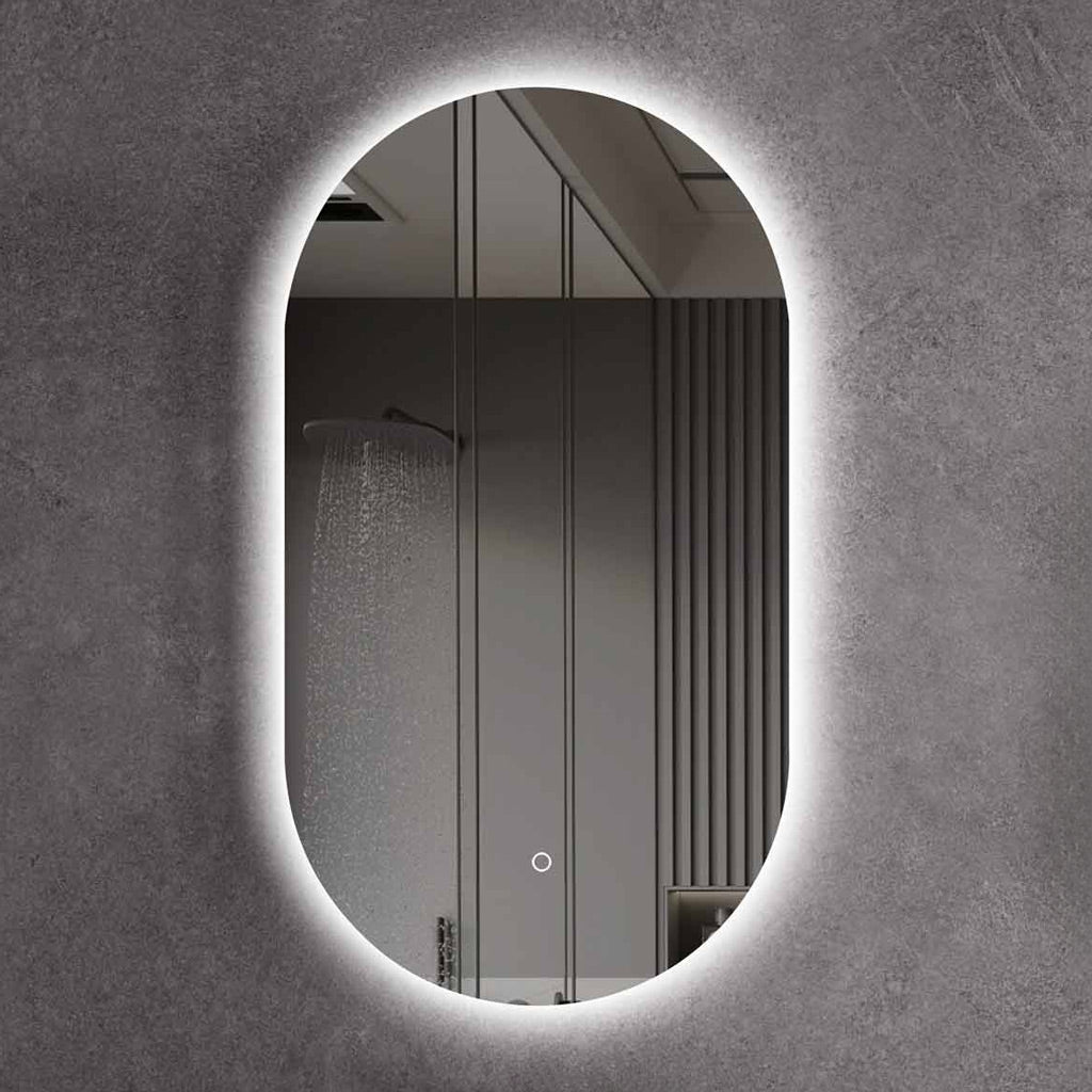 LED Spiegel Oval Spiegelheizung 40x60 oder 55x100 Schwarz Matt Warm-/Kaltlichteinstellung Badspiegel