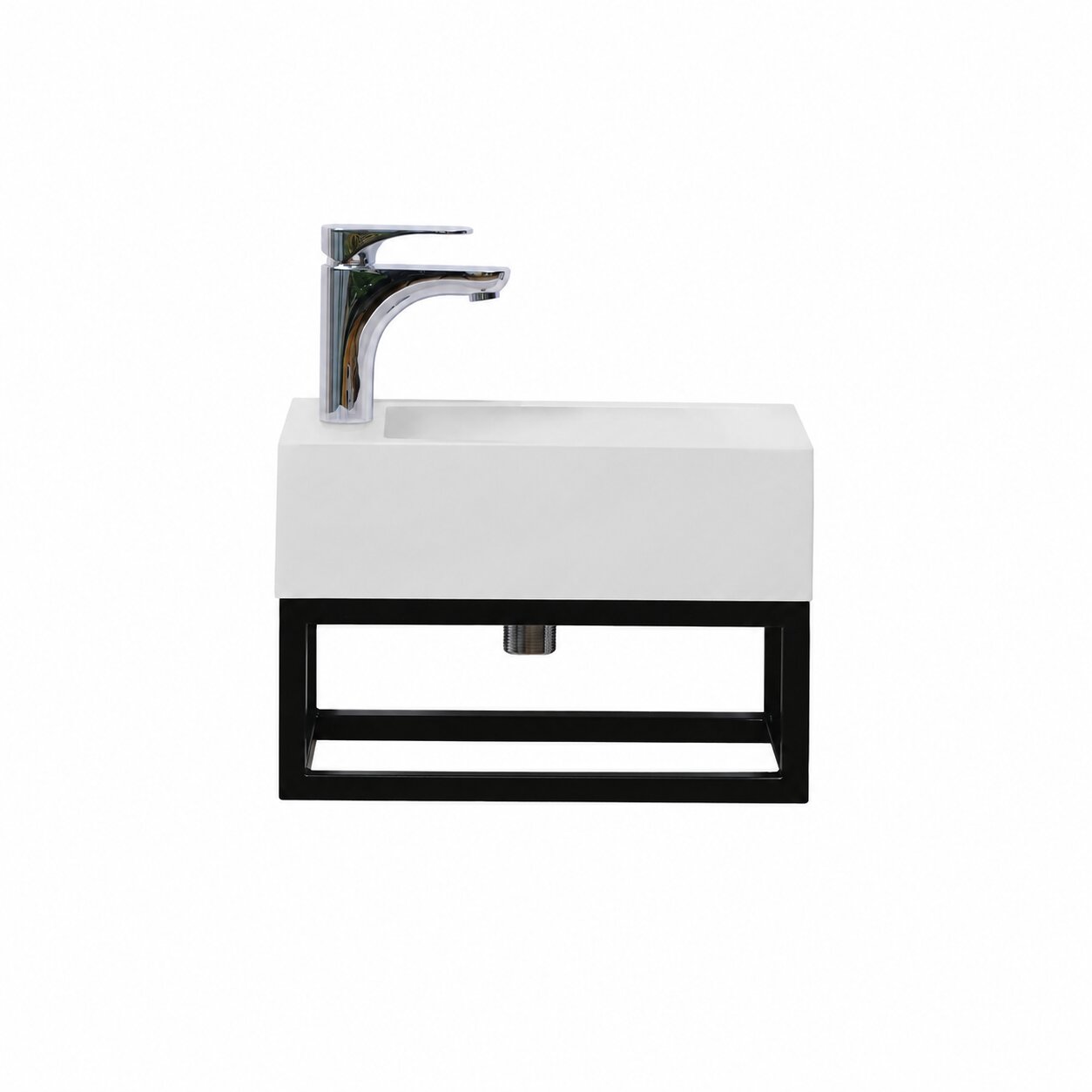 STILFORM guest toilet washbasin Soho Industrial Design made of mineral cast with metal frame black matt with tap hole