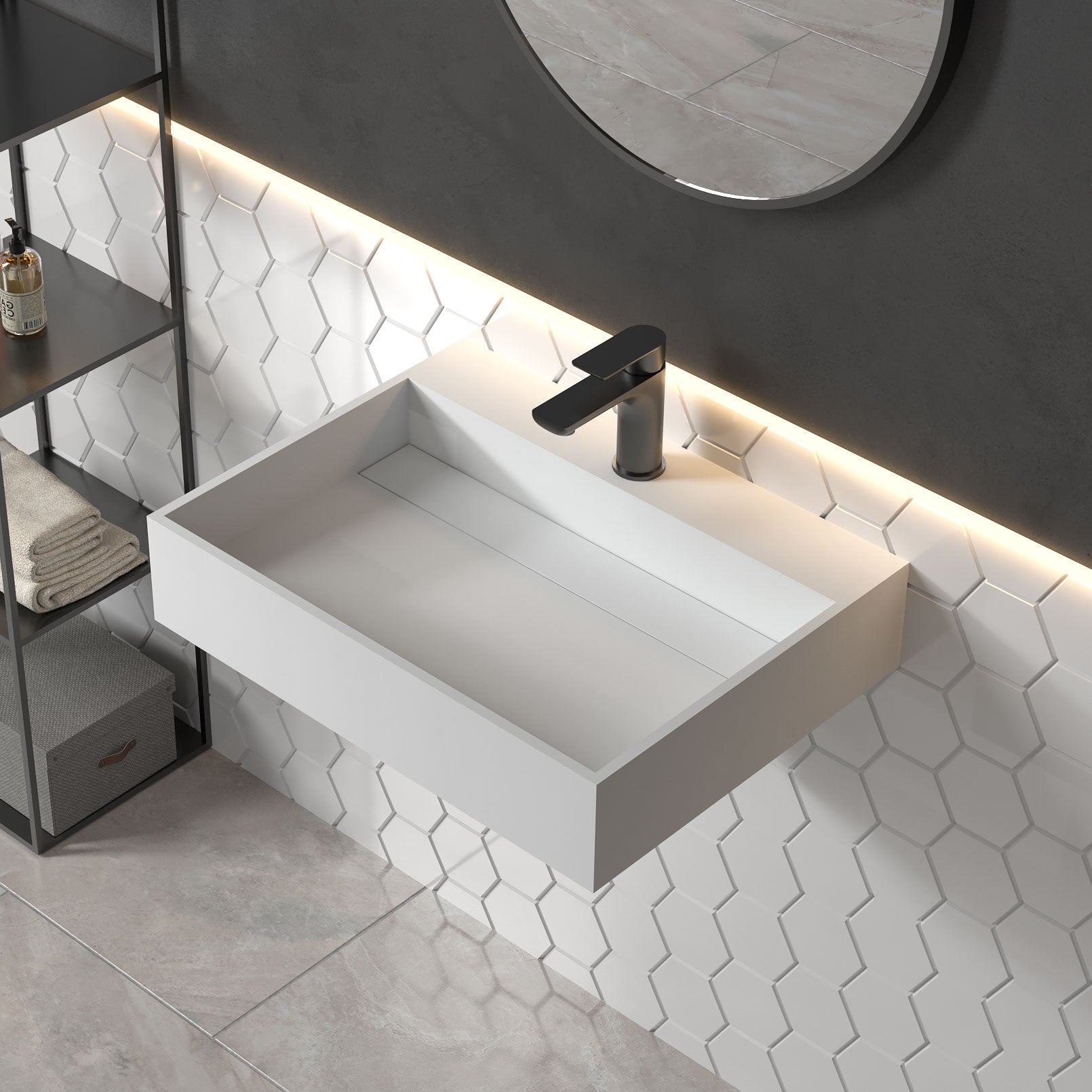 Stilform Wandwaschbecken 60×46×13 cm | aus Mineralguss | Weiß matt