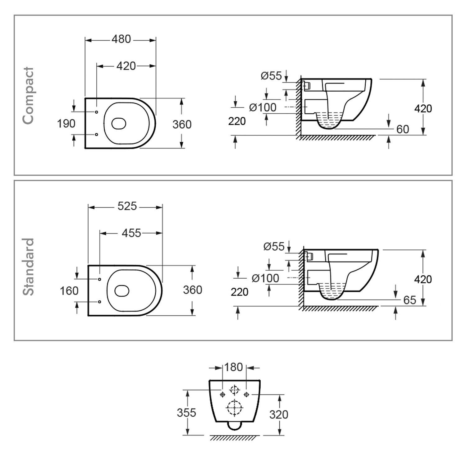 WC suspendu SOHO Whirlflush sans rebord de rinçage, finition mate noire, avec siège WC