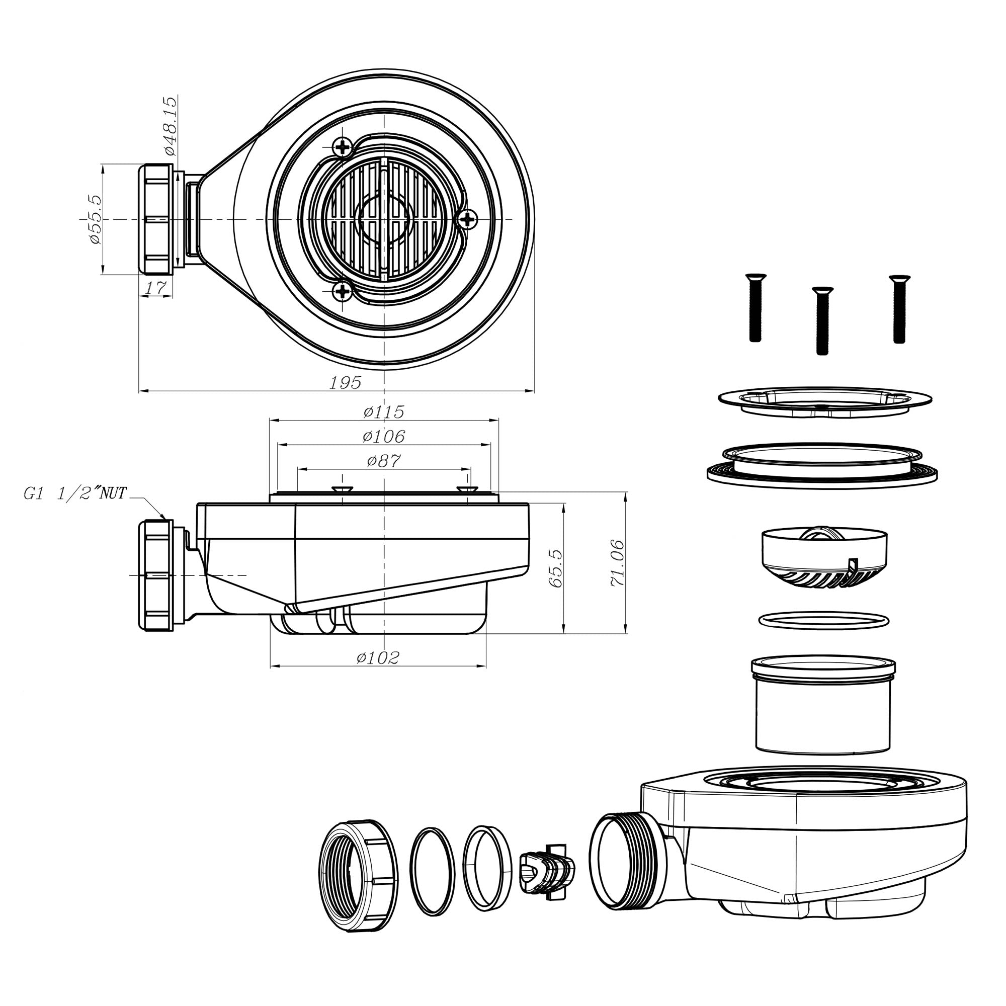 Ablaufgarnitur High Flow für Duschwannen 90mm