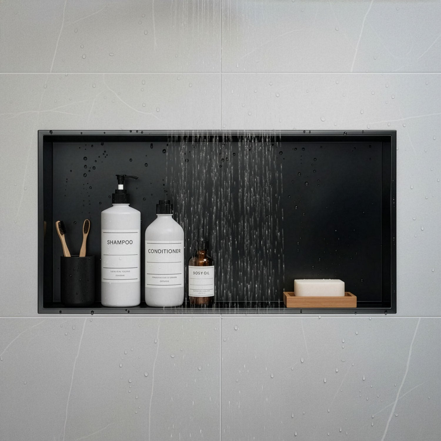 Stainless steel wall niche minimal matt black in 30x30, 60x30 cm