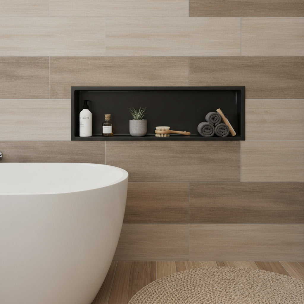 Niche murale en acier inoxydable Stilform noir mat en 30x30, 60x30 cm ou 90x30 cm