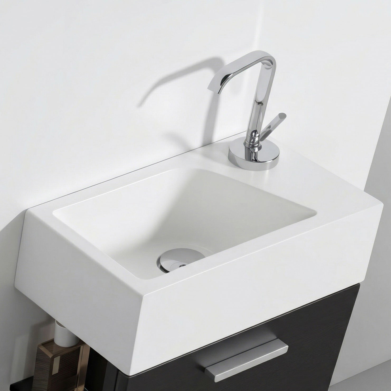 SOHO Guest WC Basin Made from Mineral Cast for Wall Mounting or as a Countertop Basin with Tap Hole