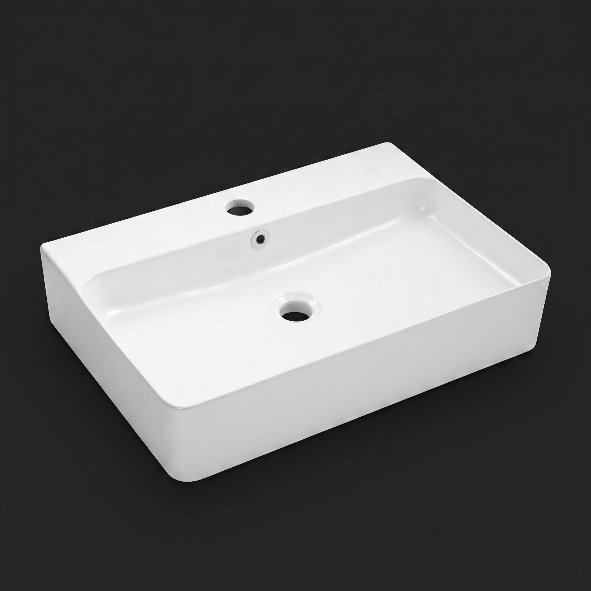 Lavabo de la série SOHO 2.0 à bord fin 60 x 42 cm en céramique fine, adapté pour montage mural ou en vasque à poser avec trou pour robinet