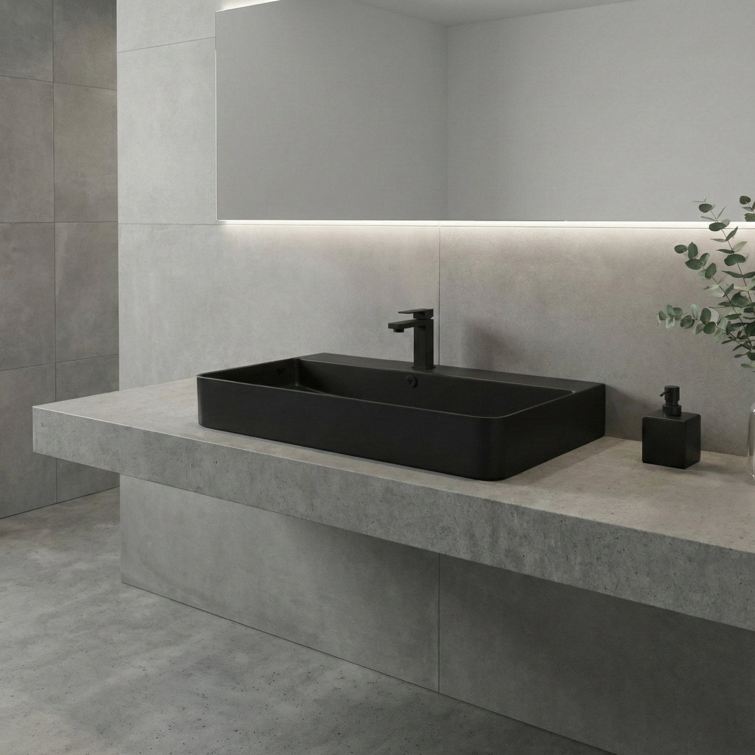 Berlin sink 80 cm black matte ceramic for wall mounting or as a countertop sink with tap hole