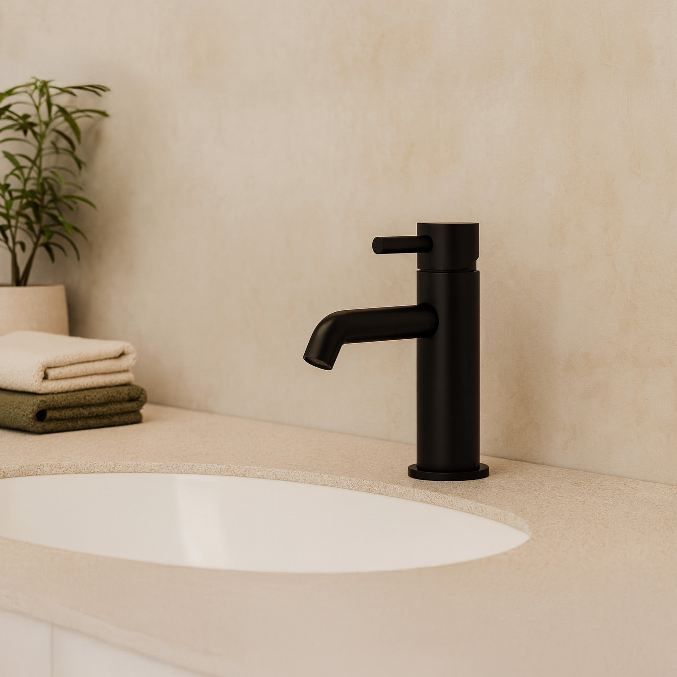 Mitigeur de lavabo élégant Stilform, hauteur moyenne, série Park 2.0, noir mat
