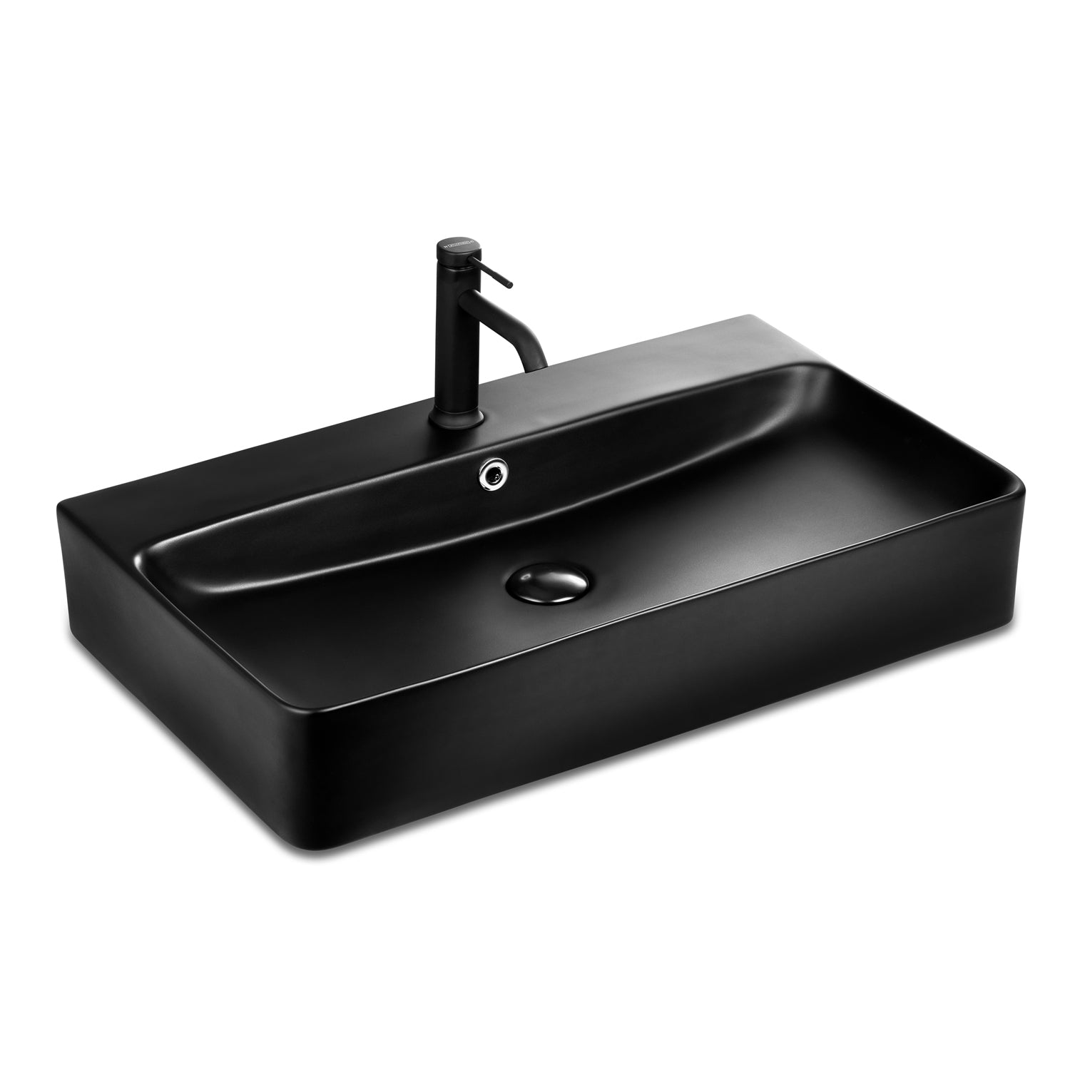 Berlin washbasin 70x42 made of finest ceramic for wall mounting or as countertop washbasin with tap hole in matt black