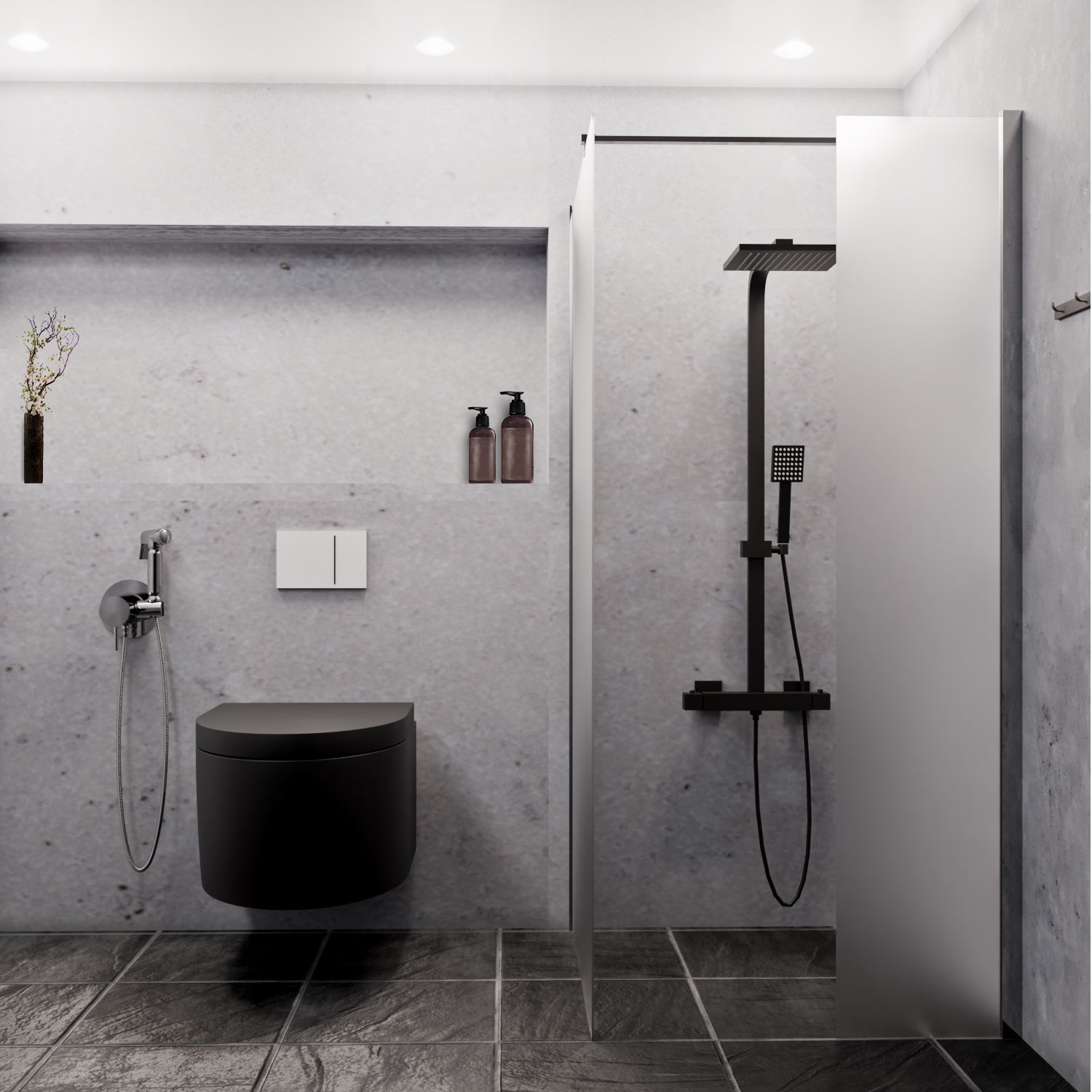 Designer Duschsäule Serie "Park" Höhenverstellbar mit Regendusche, Thermostat und Handbrause schwarz