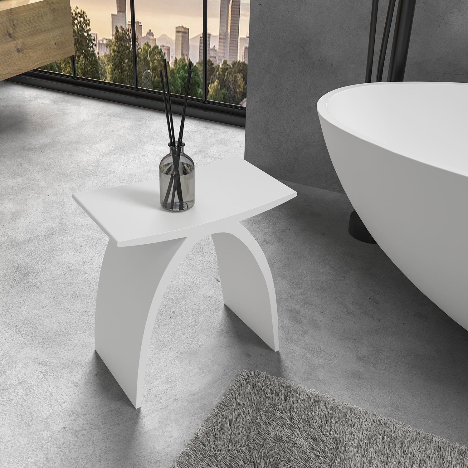 MANHATTAN bathroom stool made of high-quality mineral cast in matt white