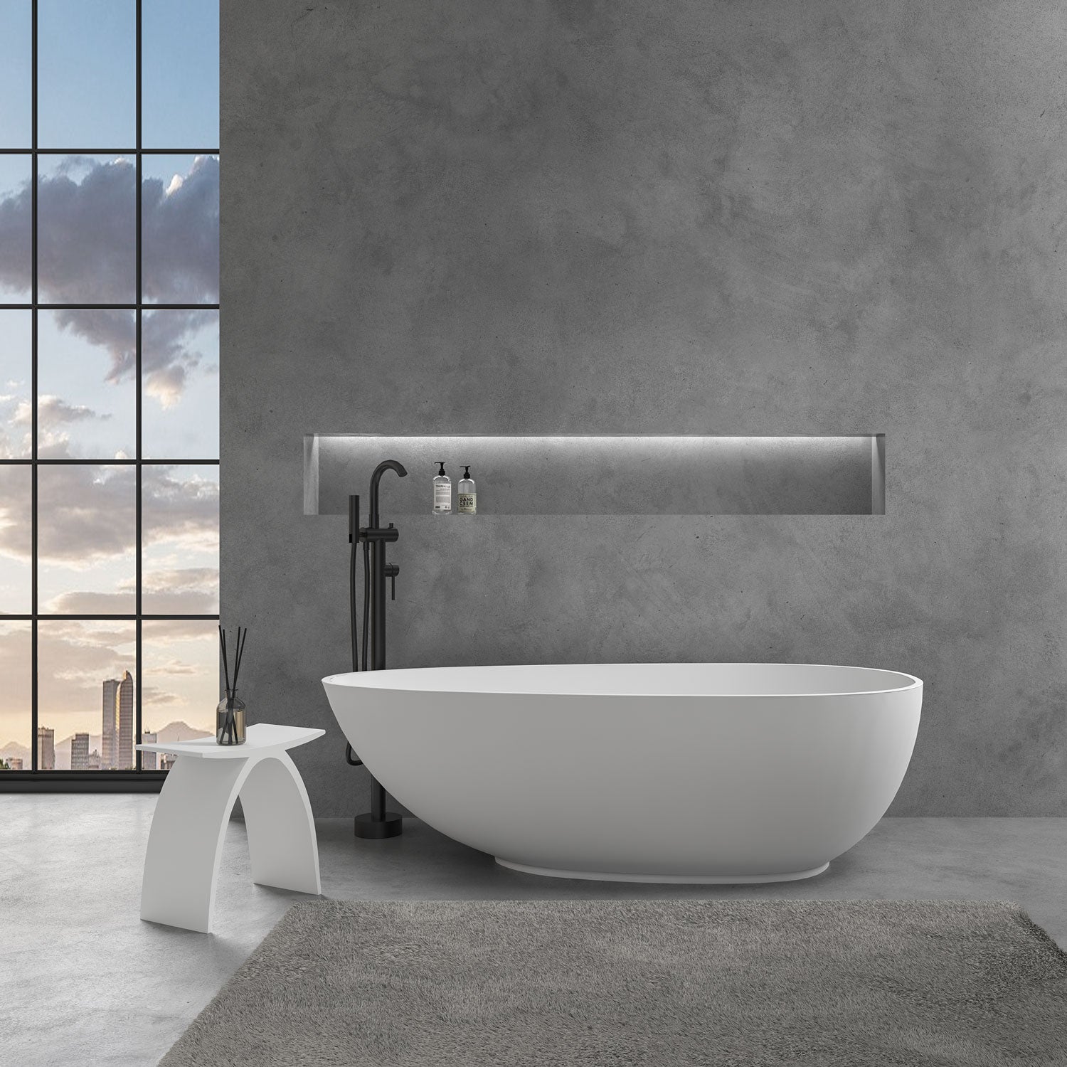MANHATTAN bathroom stool made of high-quality mineral cast in matt white