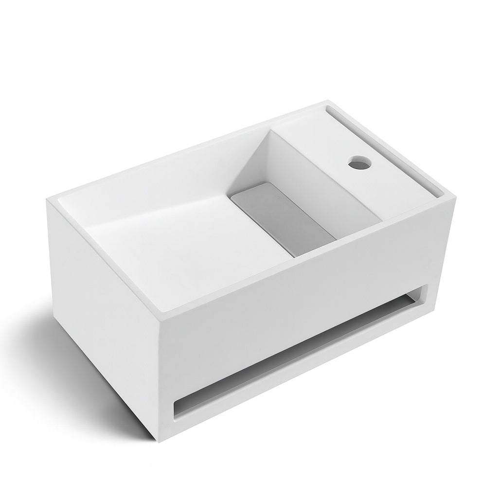 Stilform umywalka ścienna 50×30×22 cm | konglomerat mineralny z uchwytem na ręcznik | biały mat