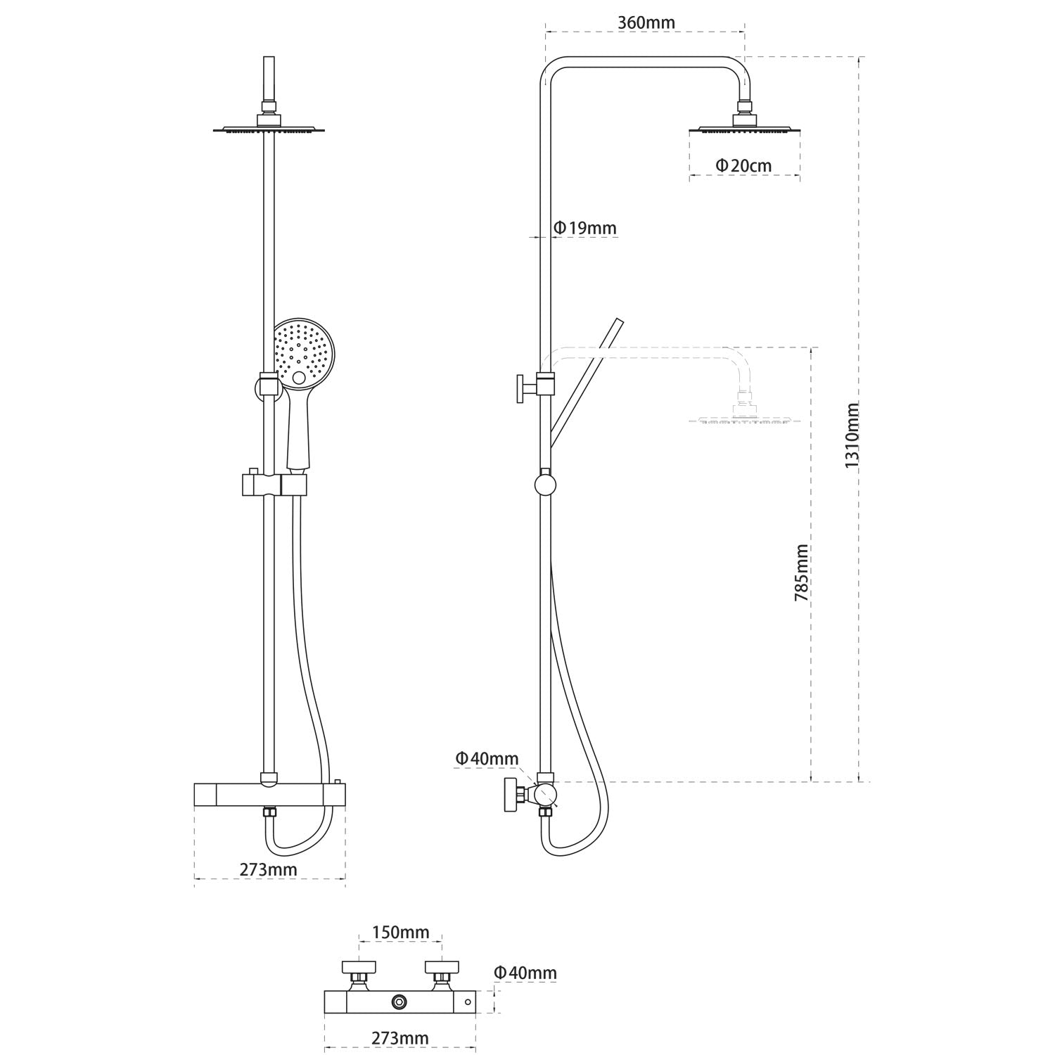 Duschsäule Thermostat Highline Pro inkl. Regendusche und Handbrause Schwarz Matt