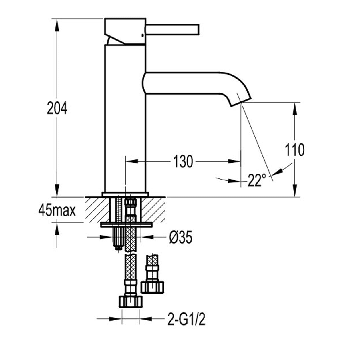 Elegante miscelatore lavabo Stilform della serie Park 2.0 in nero opaco