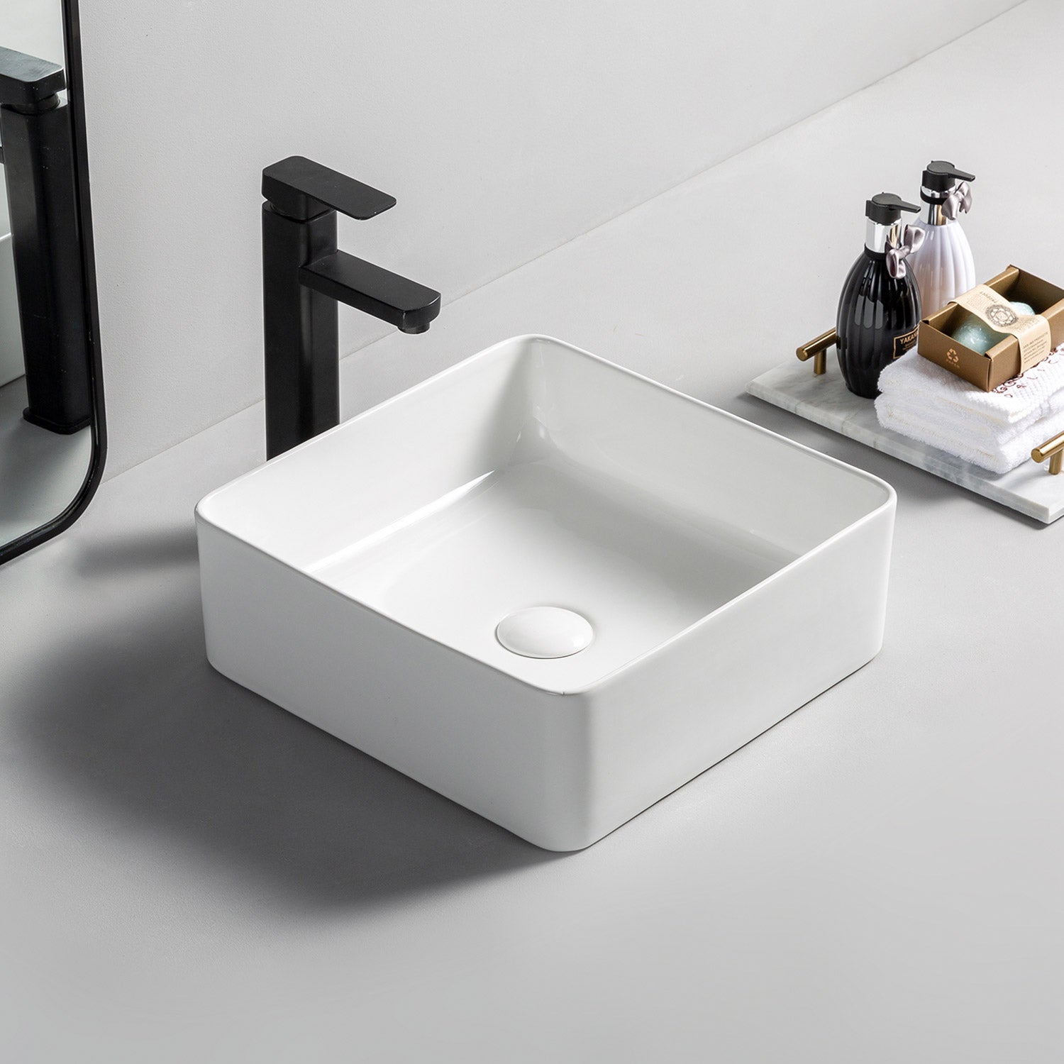 Lavabo da appoggio in ceramica Soho Brilliant White 36 x 36 cm
