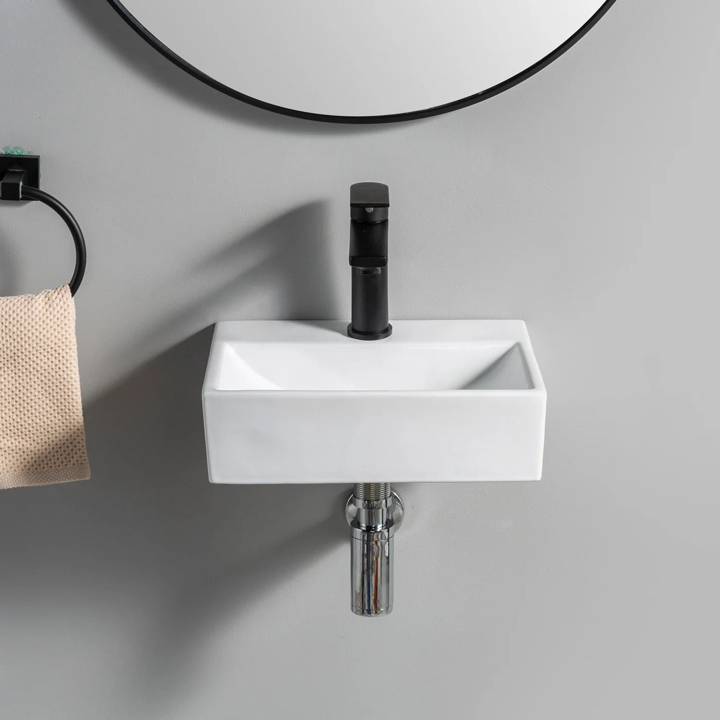 Lavabo Paris K300 blanco montado en la pared, vista frontal